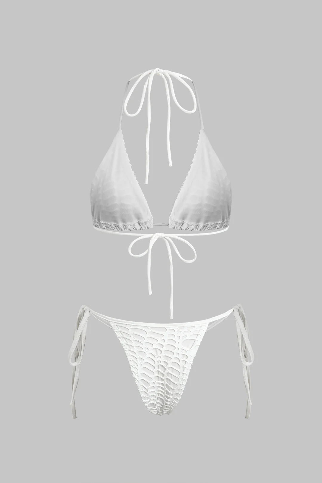 Textured Halter Neck Bikini And Open Knit Cover Up Set - Image 4