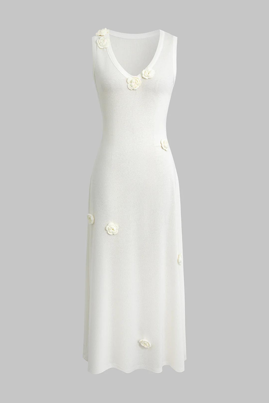 Knit 3D Flower Decor Sleeveless Dress - Image 2