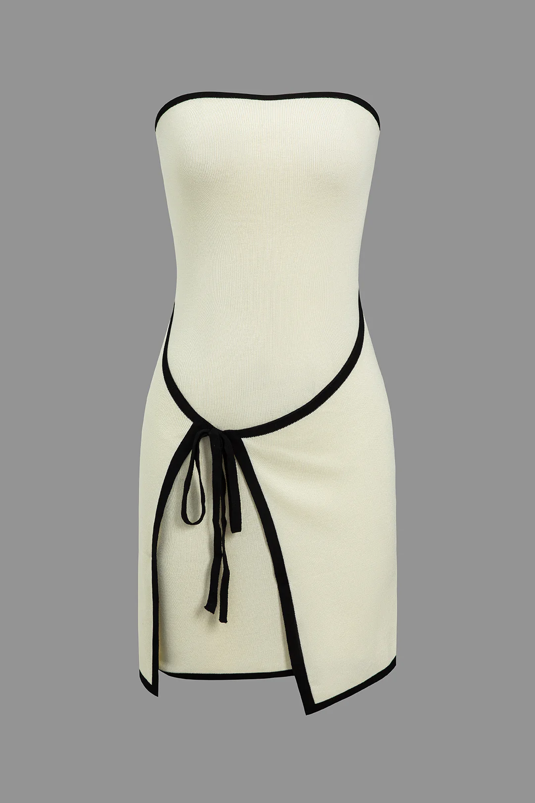 Contrast Trim Knit Tie Front Strapless Mini Dress - Image 2