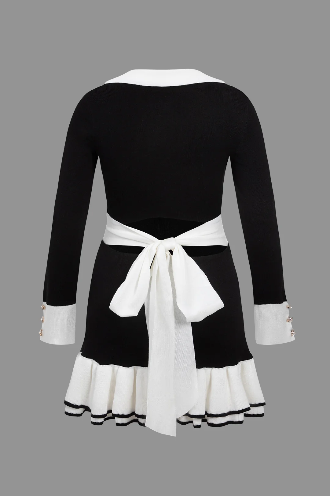 Plus Size Color Block Knit Bow Ruched Dress - Image 2