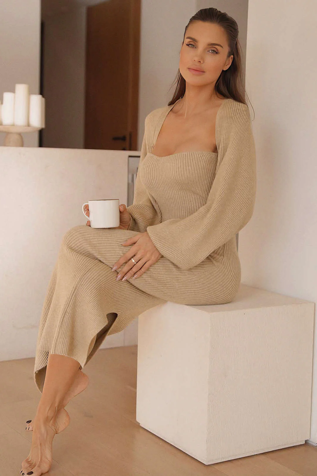 Ribbed Knit Strapless Midi Dress And Bolero Set - Image 13