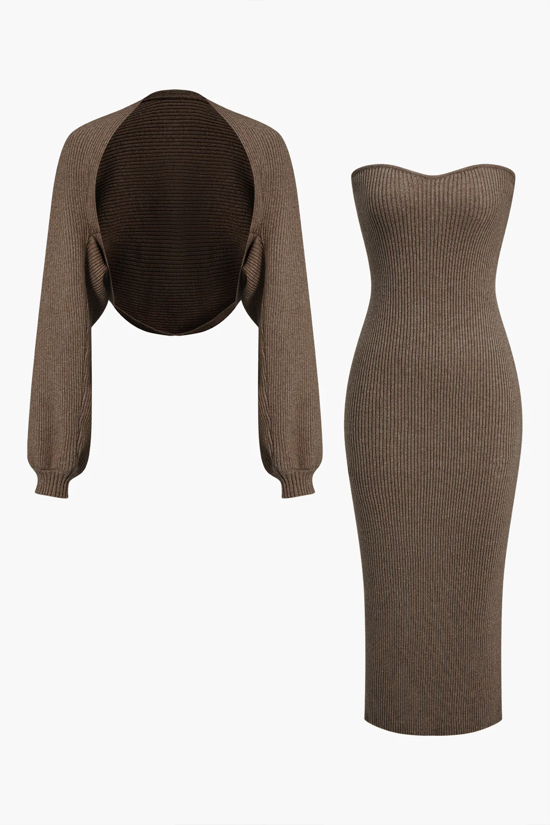 Ribbed Knit Strapless Midi Dress And Bolero Set - Image 19