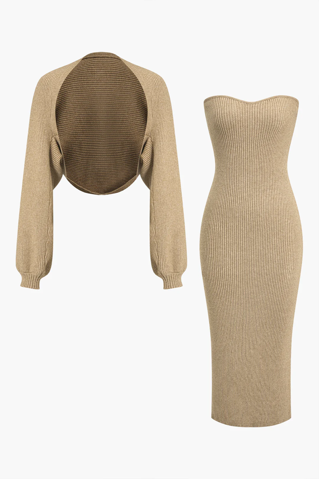 Ribbed Knit Strapless Midi Dress And Bolero Set - Image 6