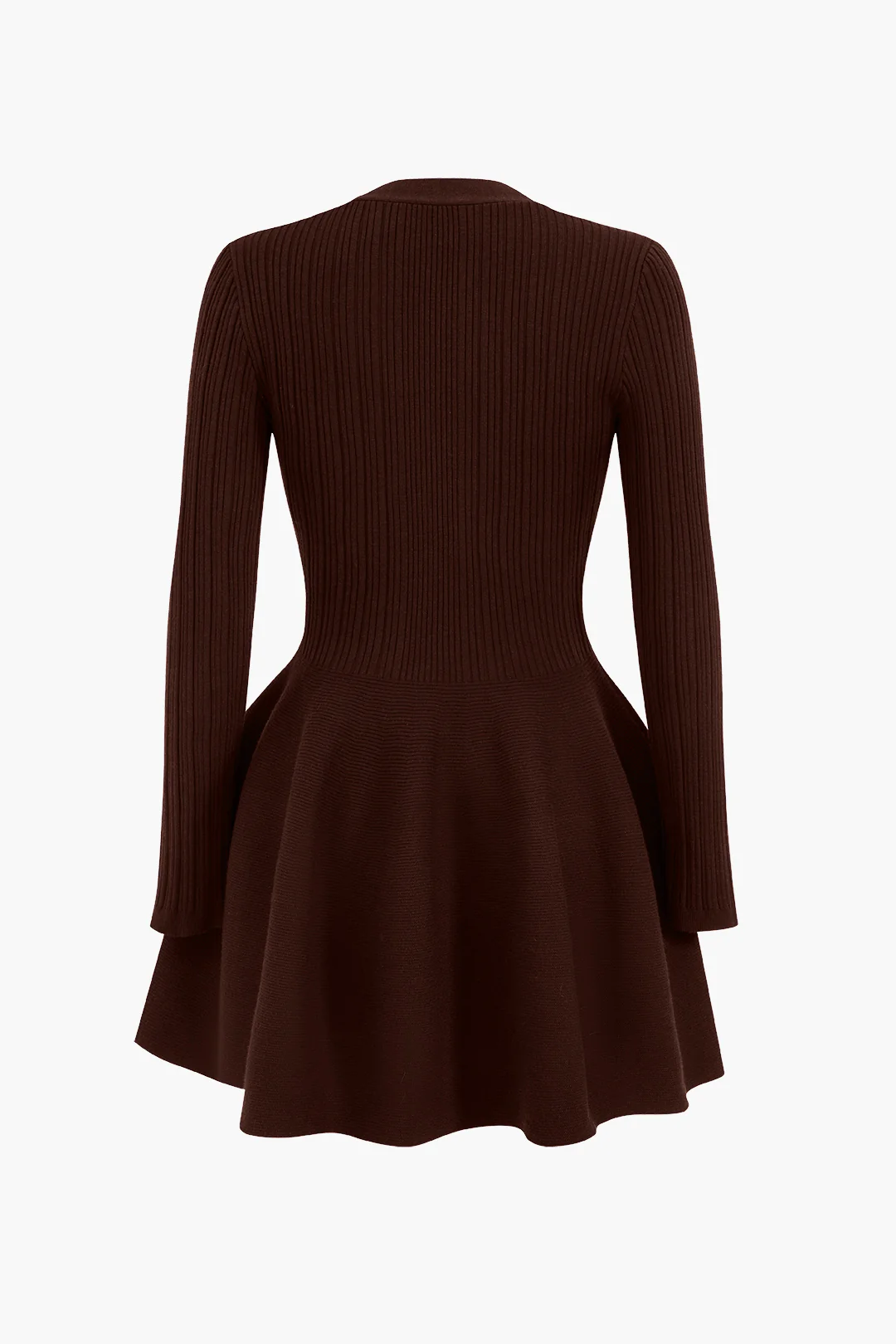 Knit Puff Hem Long Sleeve V-neck Dress - Image 8