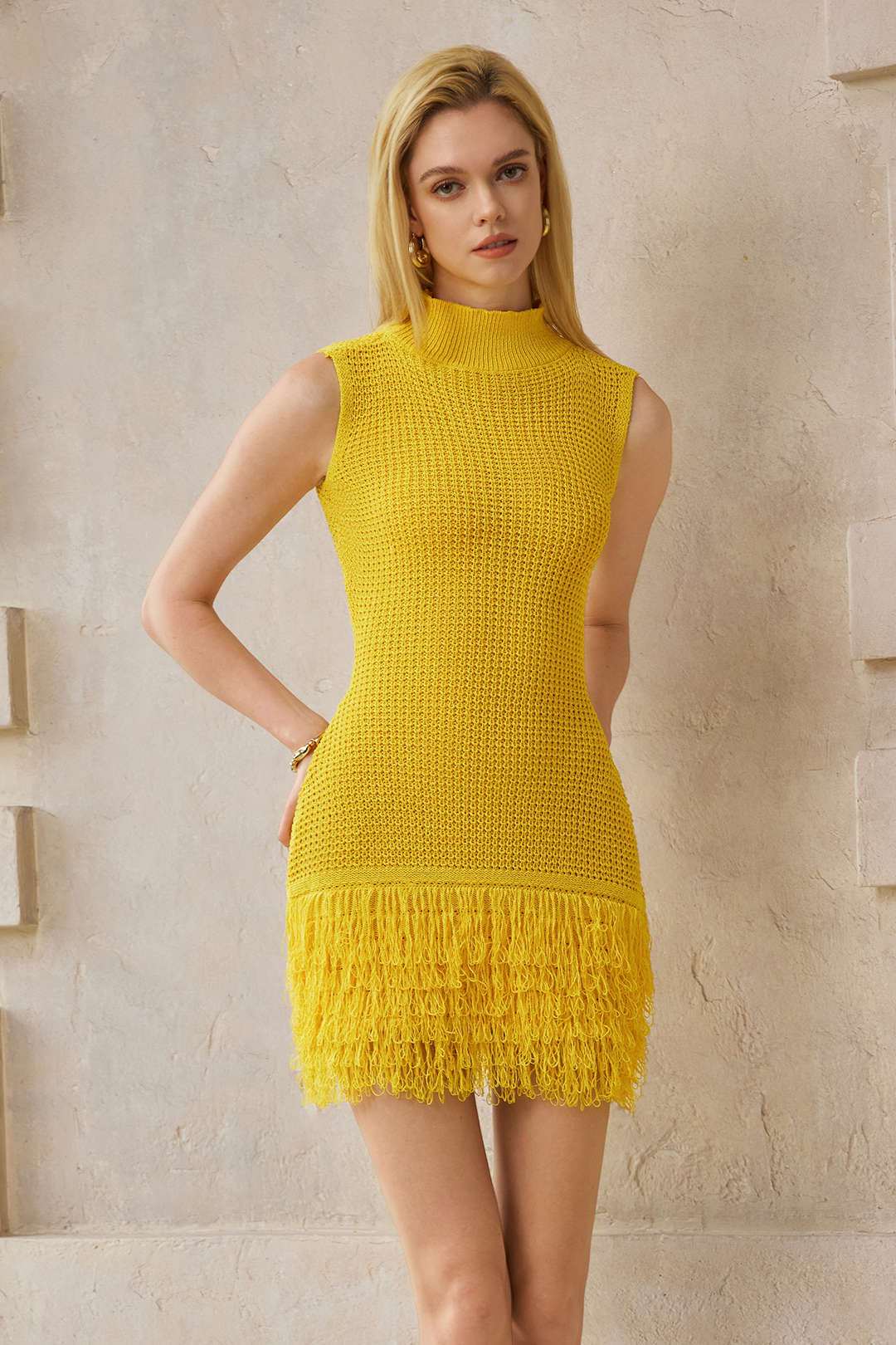 Knit Fringe Sleeveless Dress - Image 6