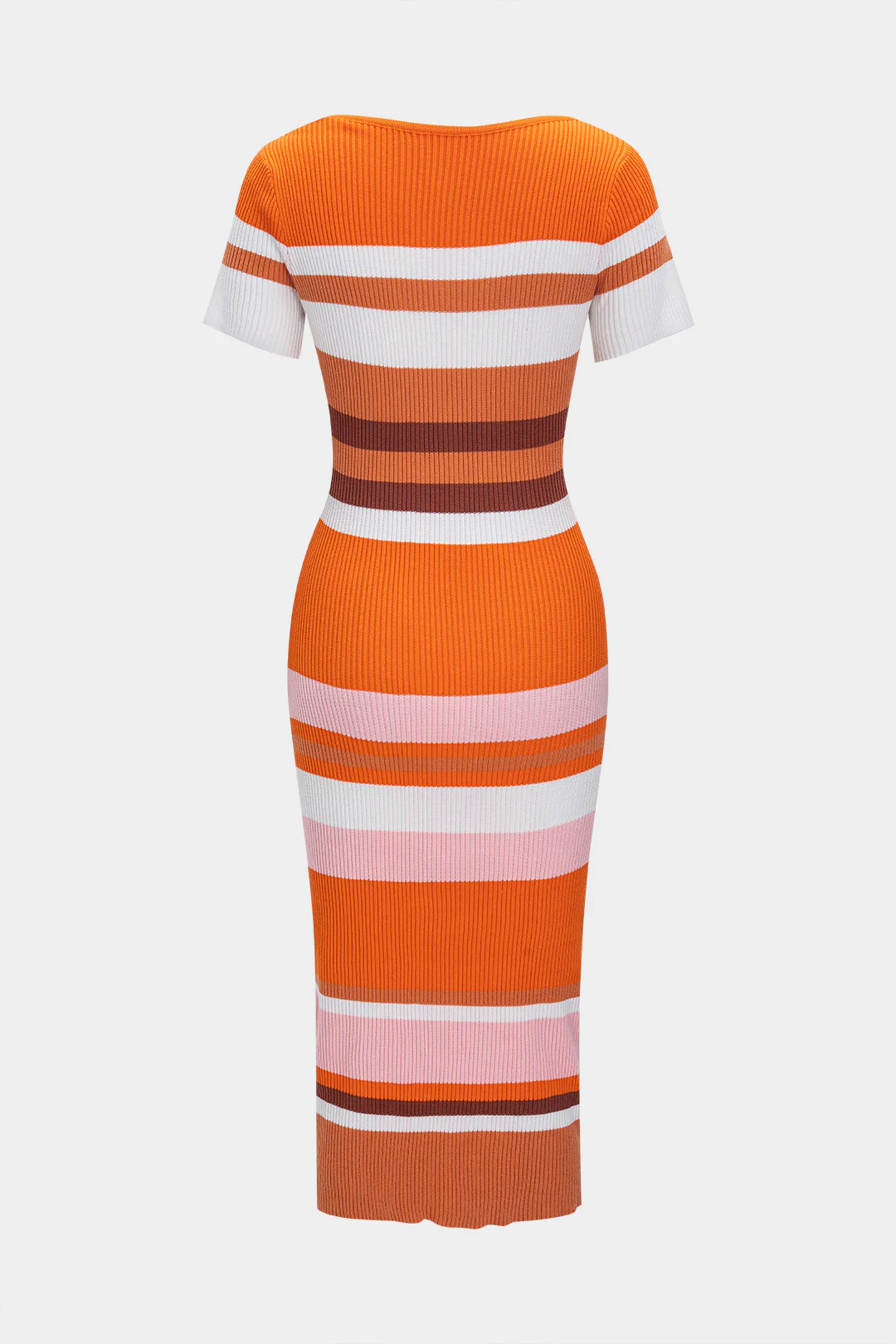 Knit Striped Round Neck Short Sleeve Dress - Image 2