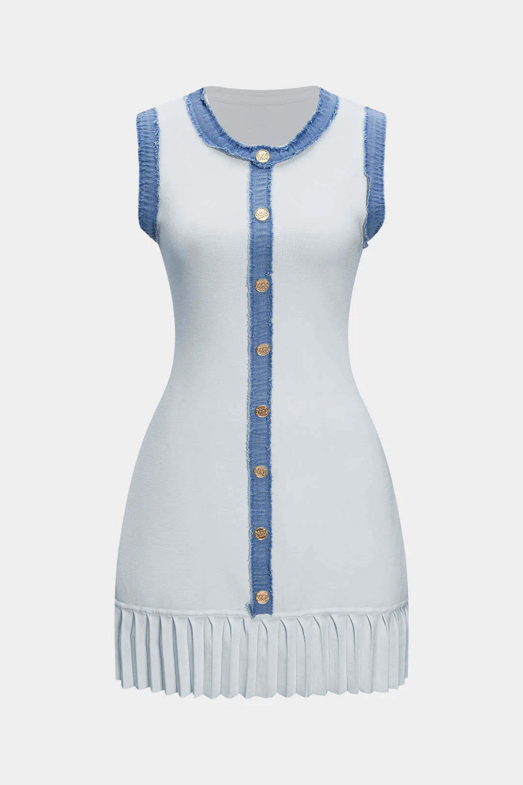 Knit Metallic Button Patchwork Sleeveless Sweater Dress - Image 10