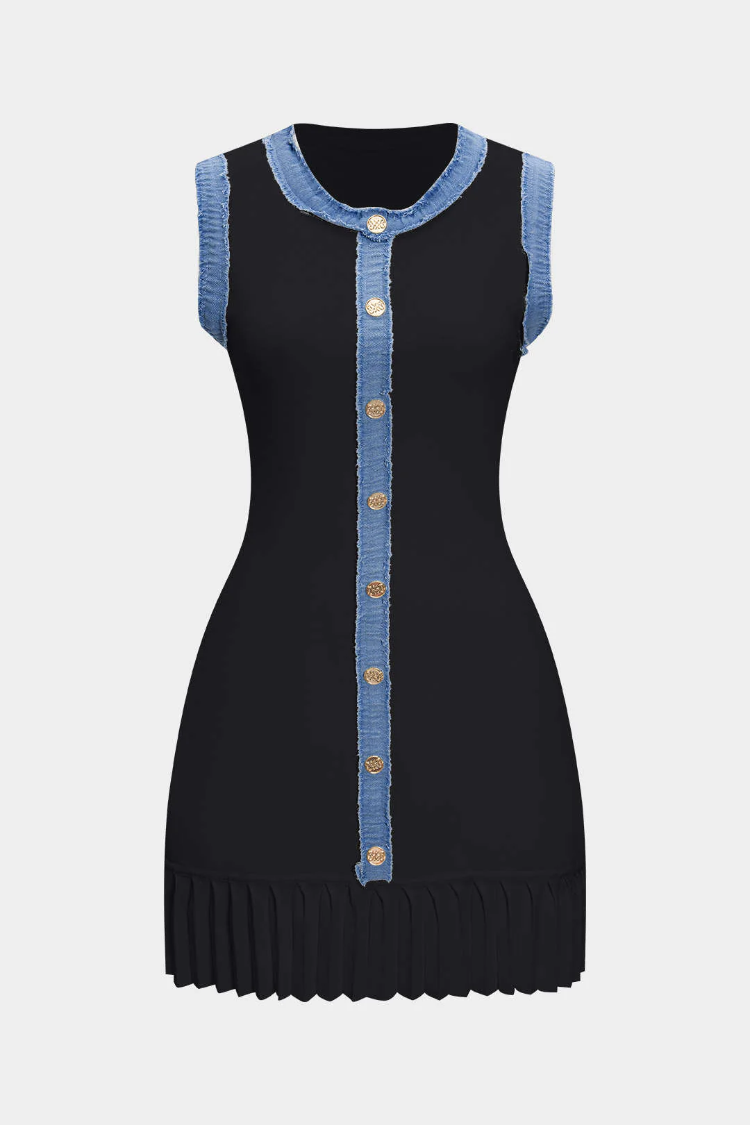 Knit Metallic Button Patchwork Sleeveless Sweater Dress - Image 11