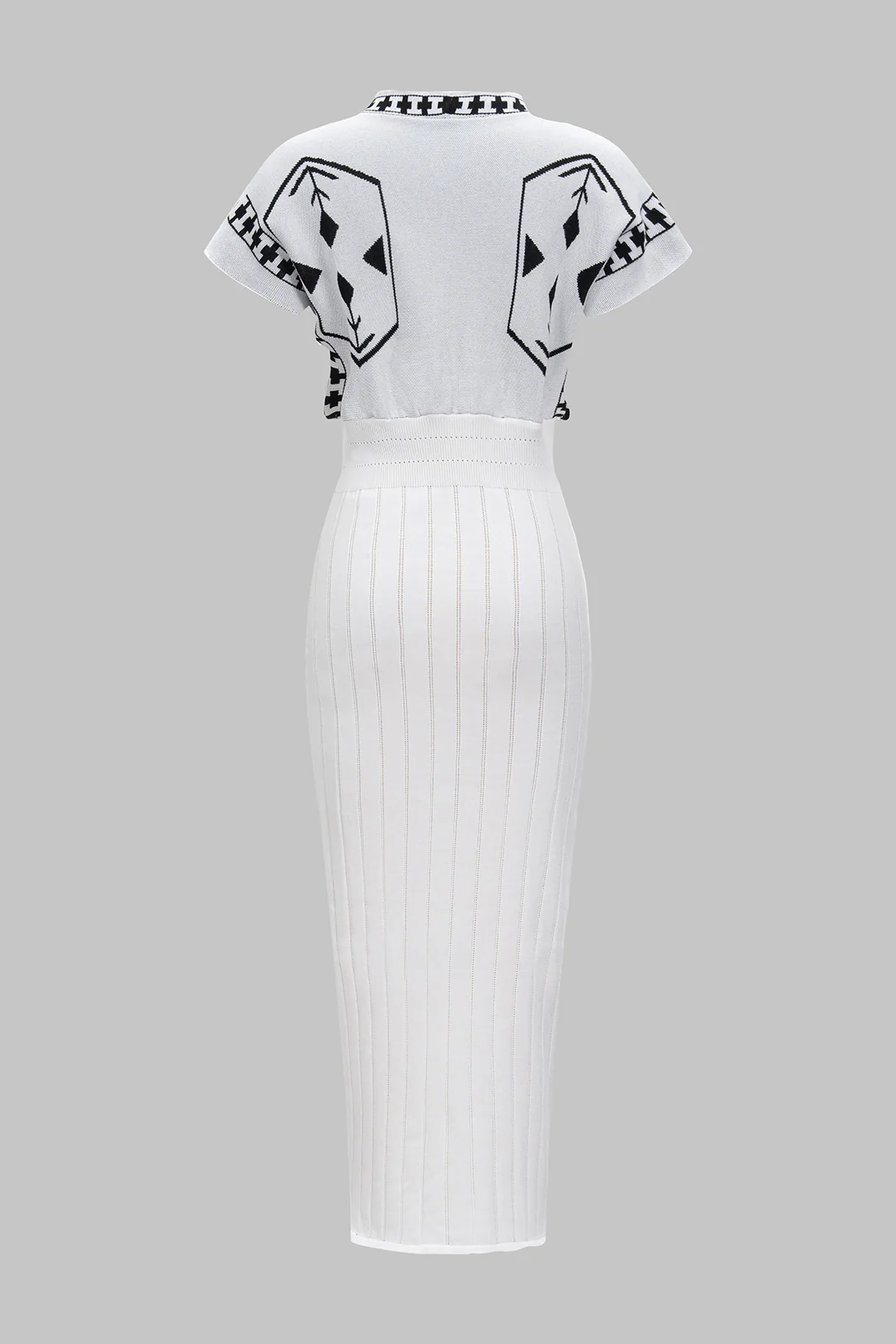 Knit Jacquard V-Neck Short-Sleeve Dress - Image 2