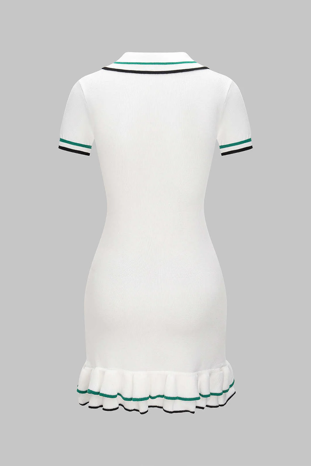 Knit Contrast Button Ruffle Short Sleeve Dress - Image 2