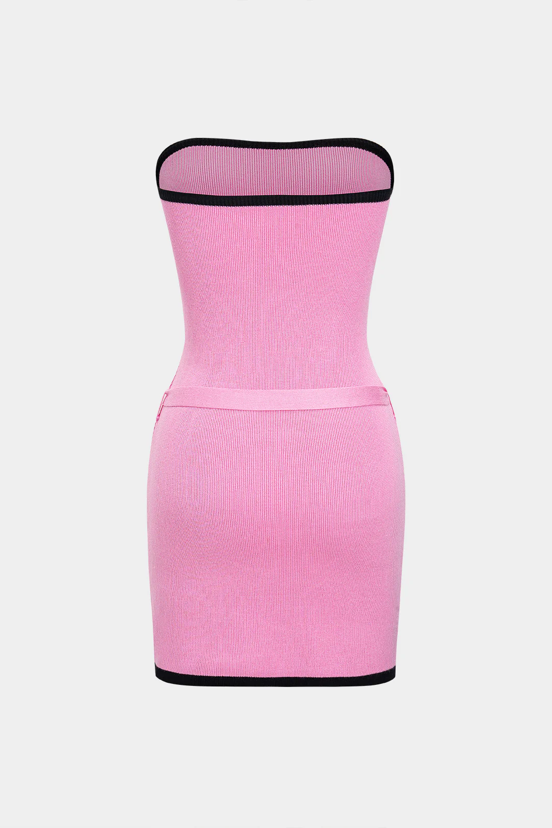Knit Contrast Binding Belted Strapless Sleeveless Dress - Image 3
