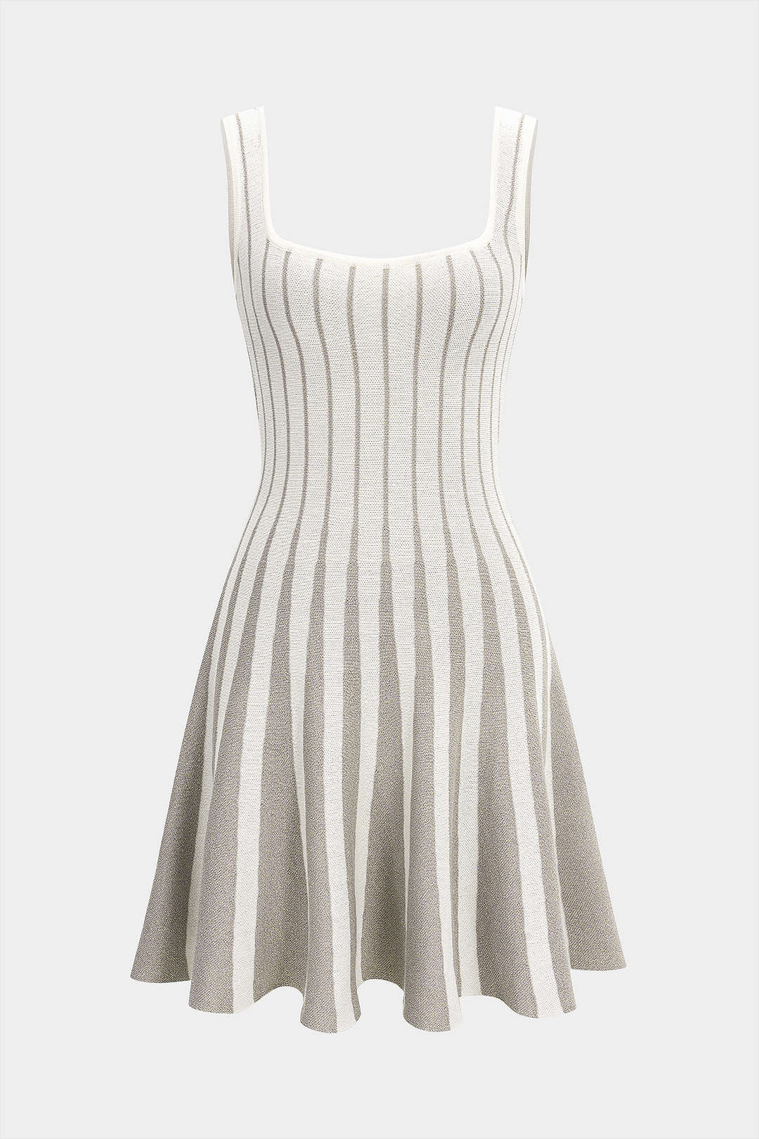 Striped Contrast Print Knitted Square Neck Sleeveless Dress - Image 2