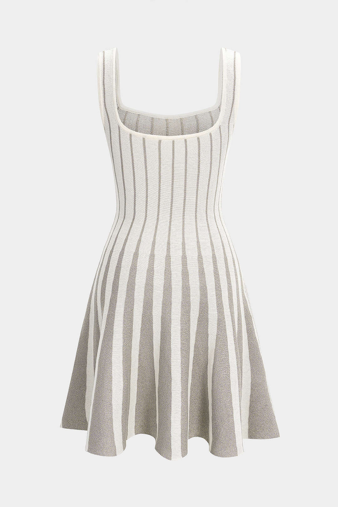 Striped Contrast Print Knitted Square Neck Sleeveless Dress - Image 3