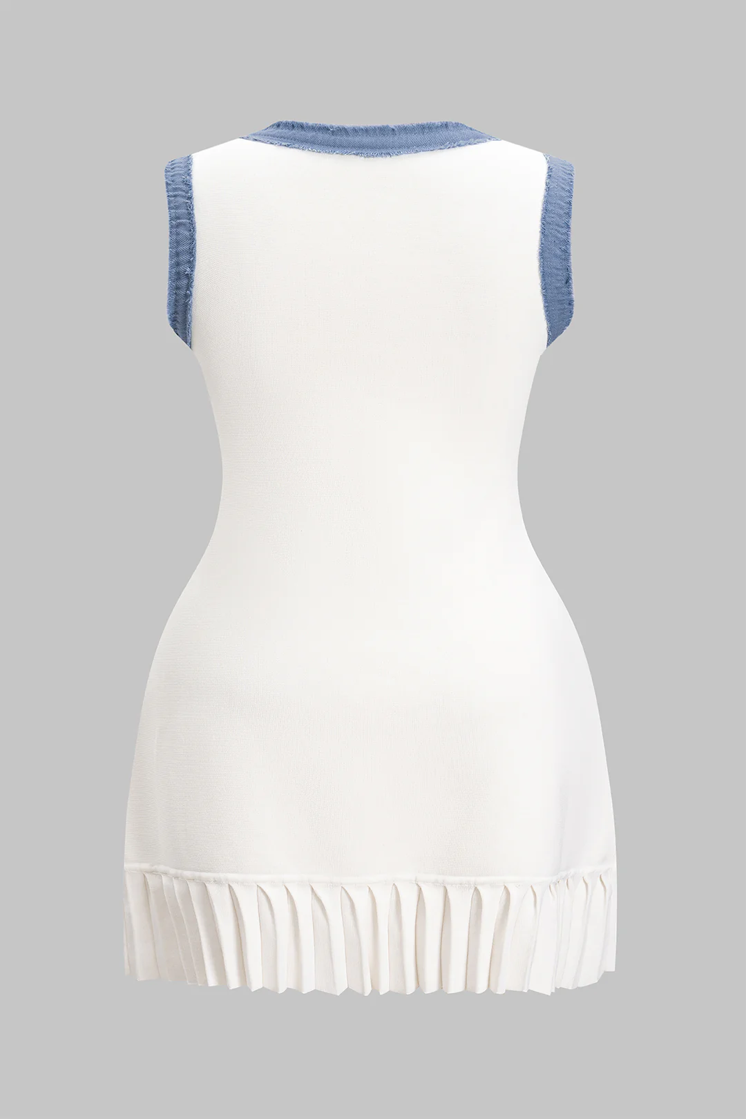 Plus Size Knit Patchwork Contrast Button Sleeveless Dress - Image 2