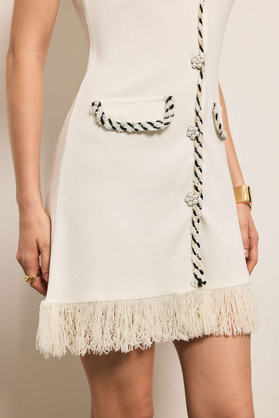 Knitted V-Neck Tank Fringe Sleeveless Dress - Image 3