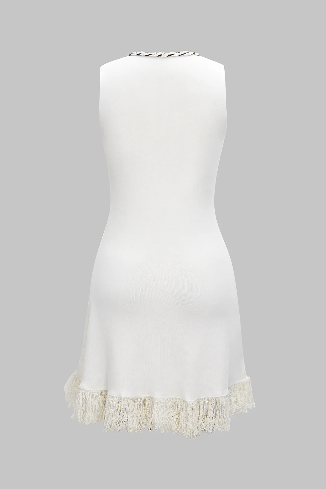 Knitted V-Neck Tank Fringe Sleeveless Dress - Image 6