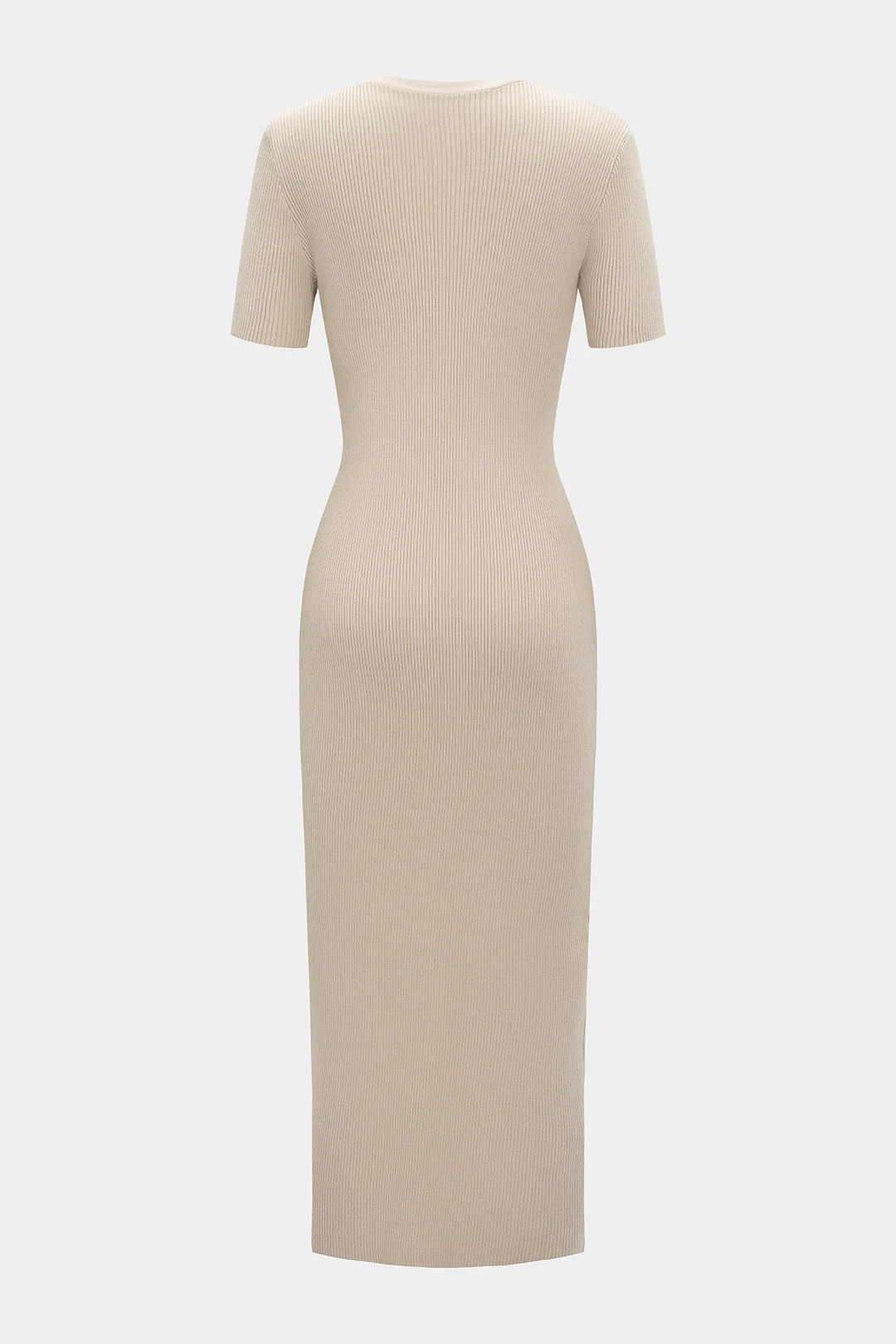 Knit Button V-Neck Short Sleeve Dress - Image 2