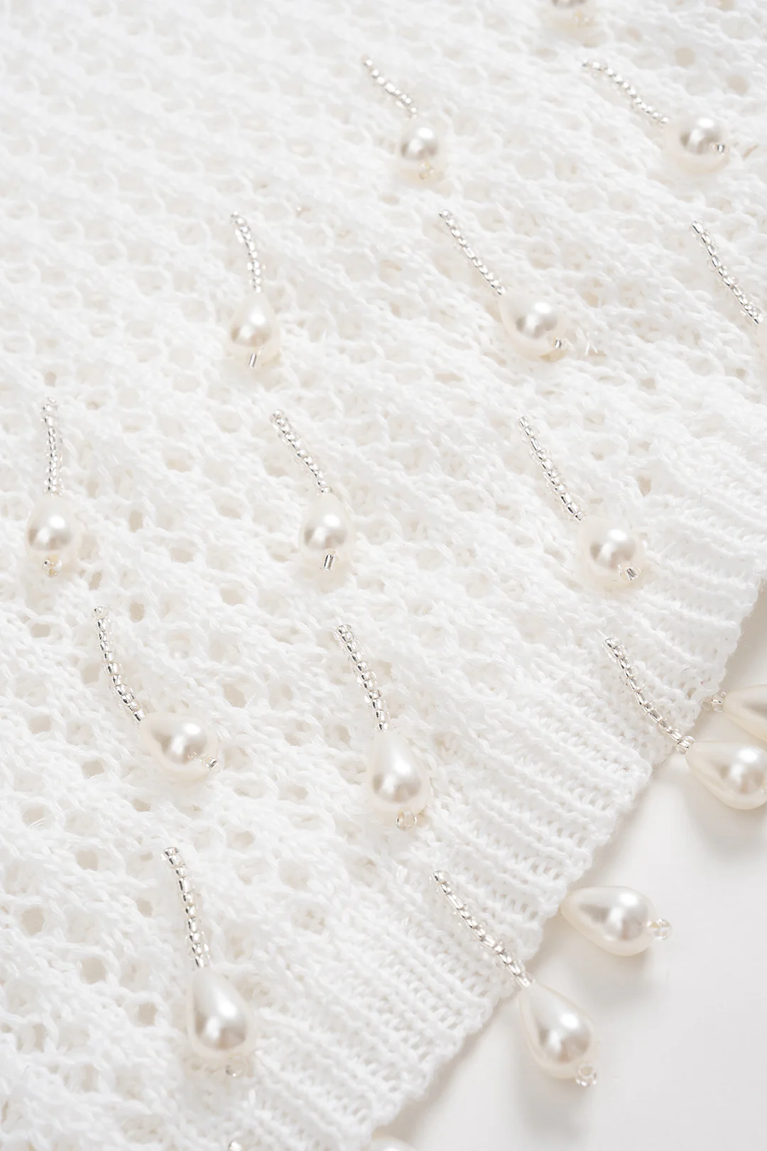 Knit Round Neck Hollow Out Pearl Fringe Tie Back Backless Sleeveless Dress - Image 4