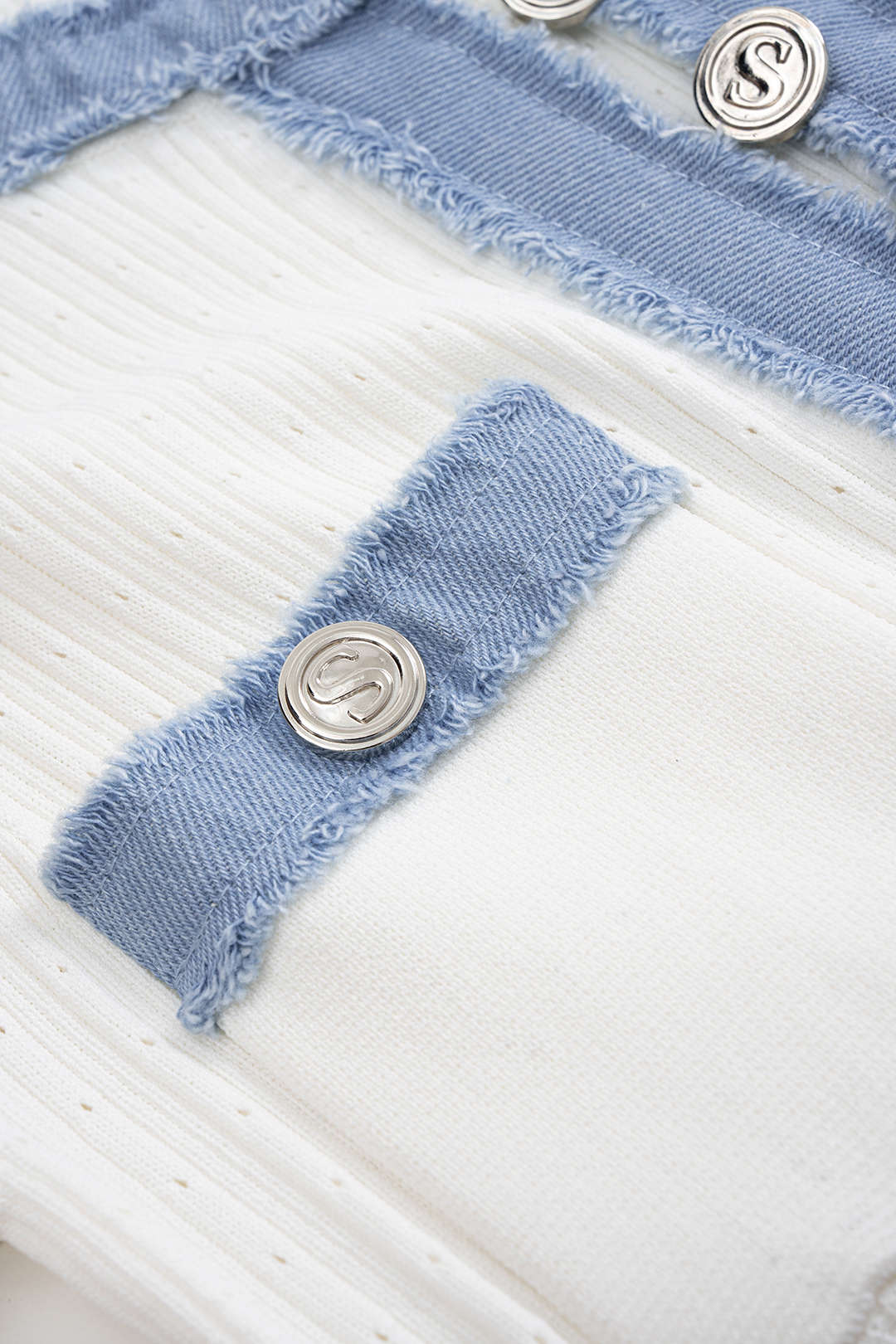 Knit Patchwork Frayed Button Short Sleeve Dress - Image 4