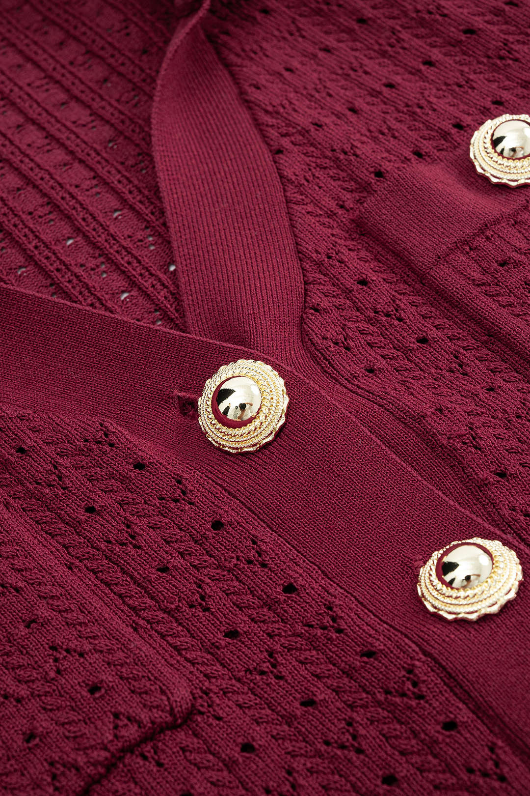 Knit V-Neck Hollow Out Ruffle Long-Sleeve Dress - Image 3