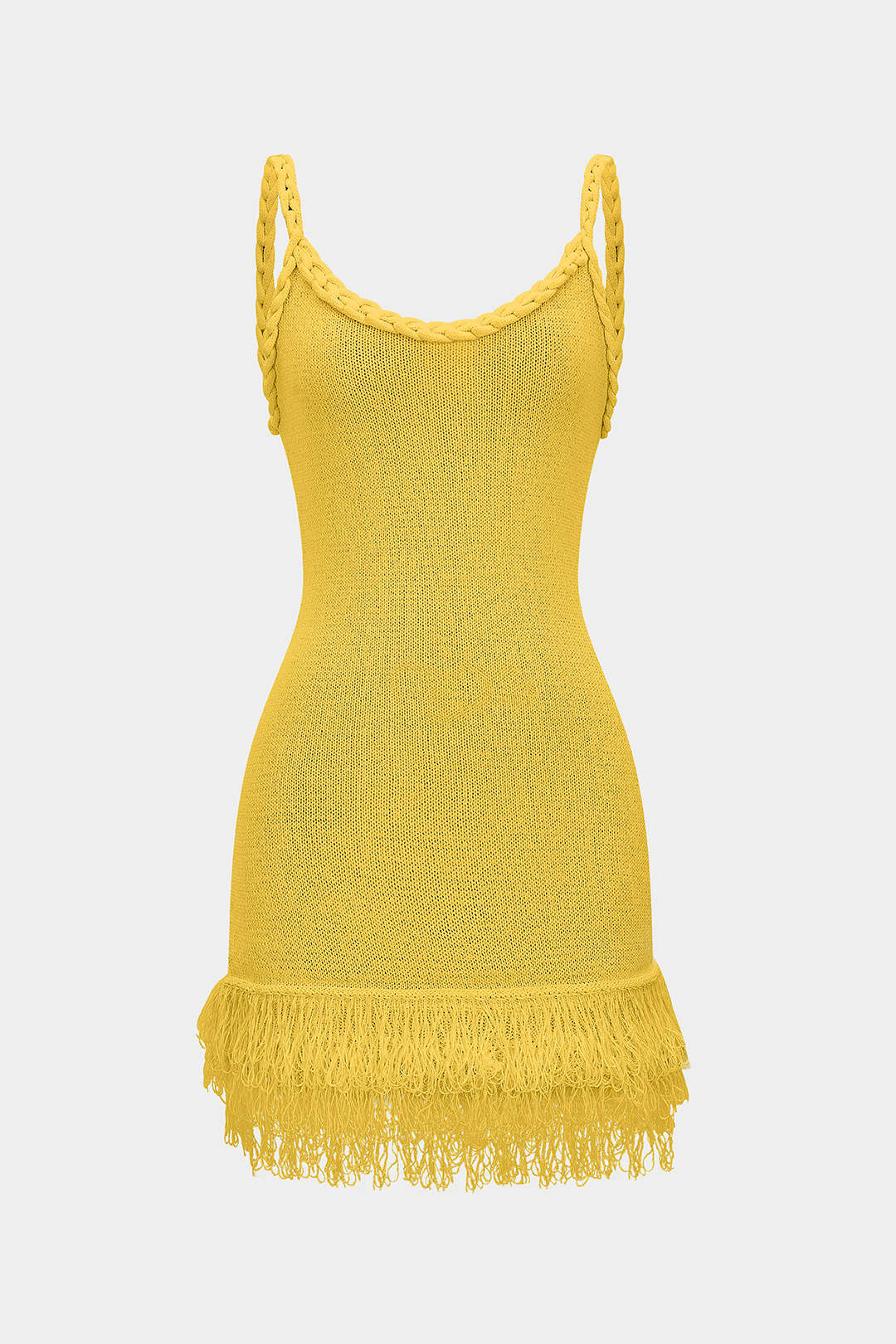 Knit Fringe Braided Backless Slip Sleeveless Dress - Image 10