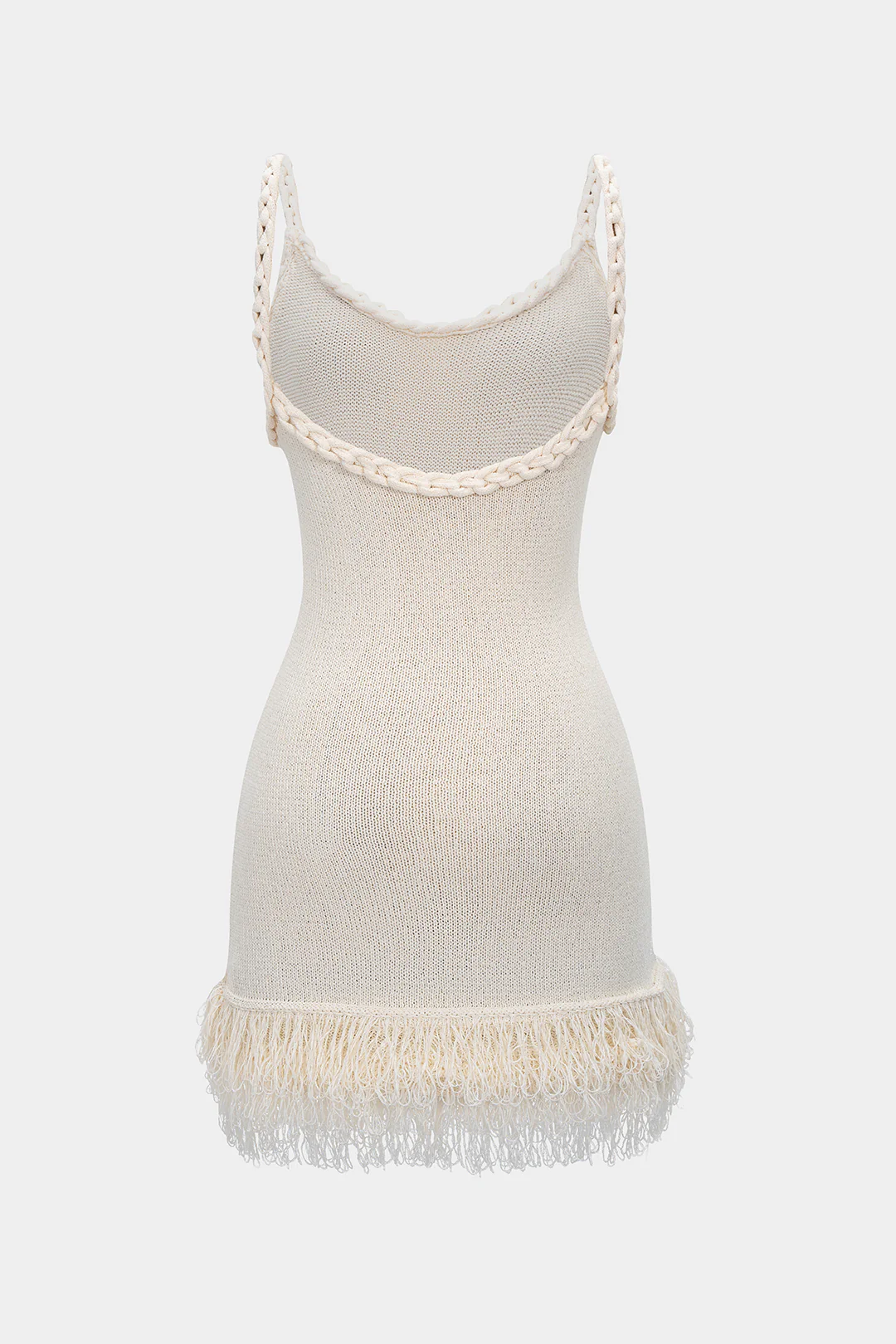 Knit Fringe Braided Backless Slip Sleeveless Dress - Image 2