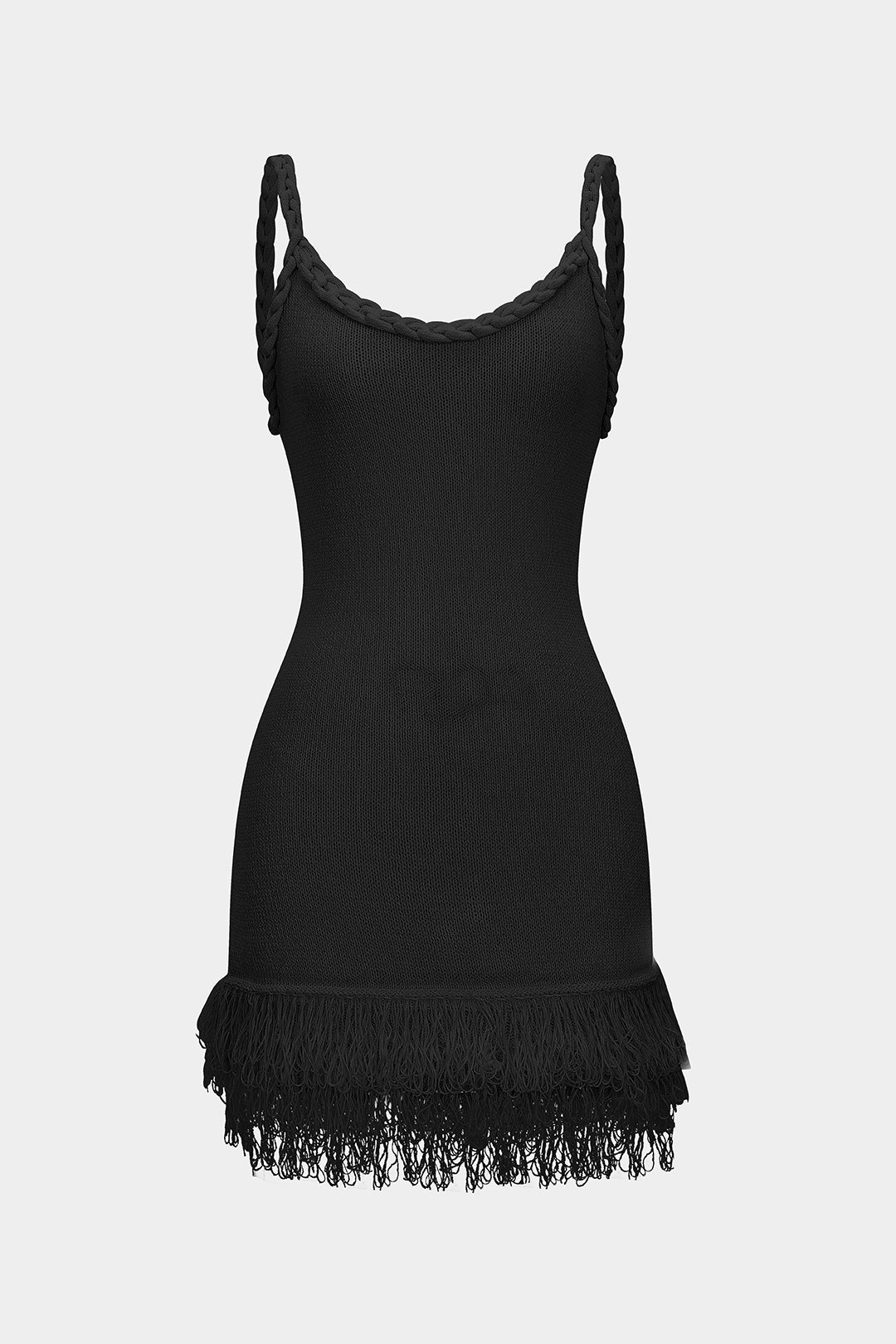 Knit Fringe Braided Backless Slip Sleeveless Dress - Image 9