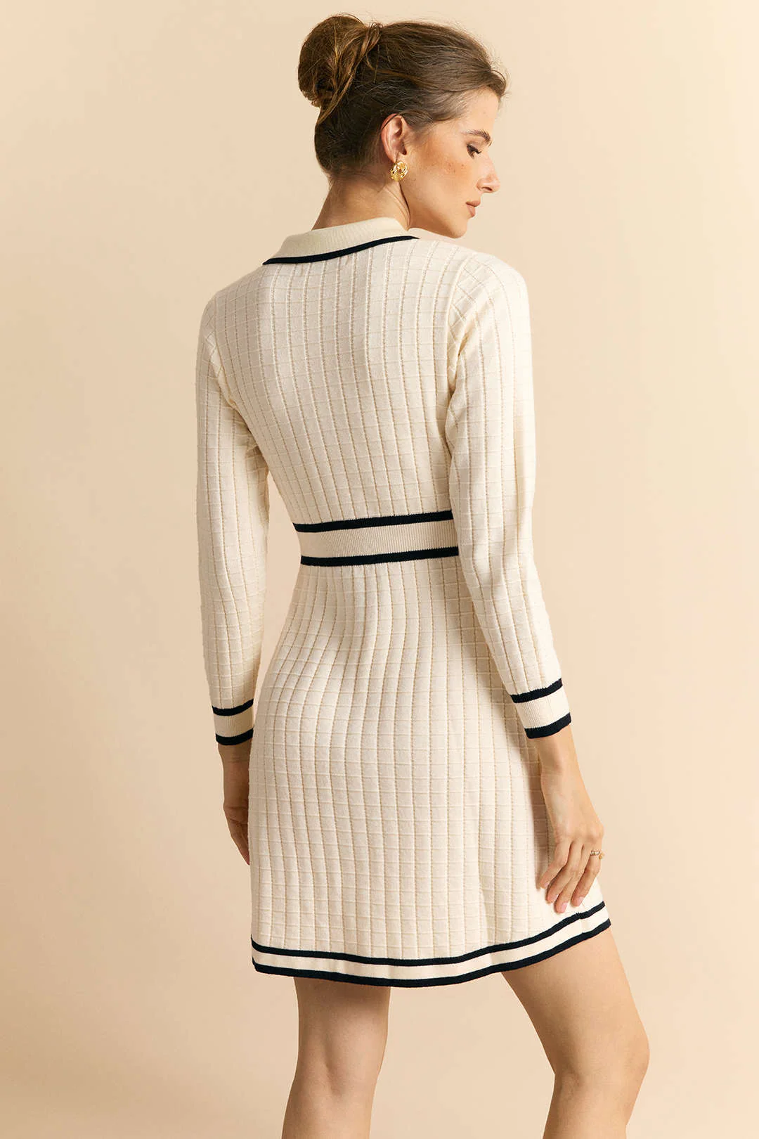 Knit Contrast Metallic Button Long Sleeve Dress - Image 4