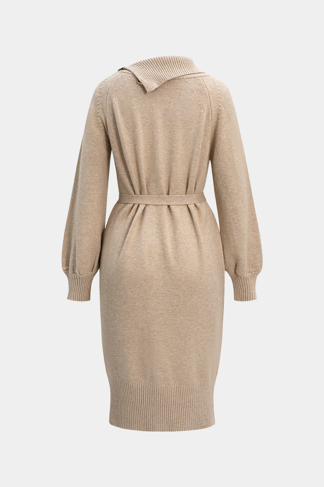 Knit Asymmetrical Button Tie-Up Long Sleeve Dress - Image 2