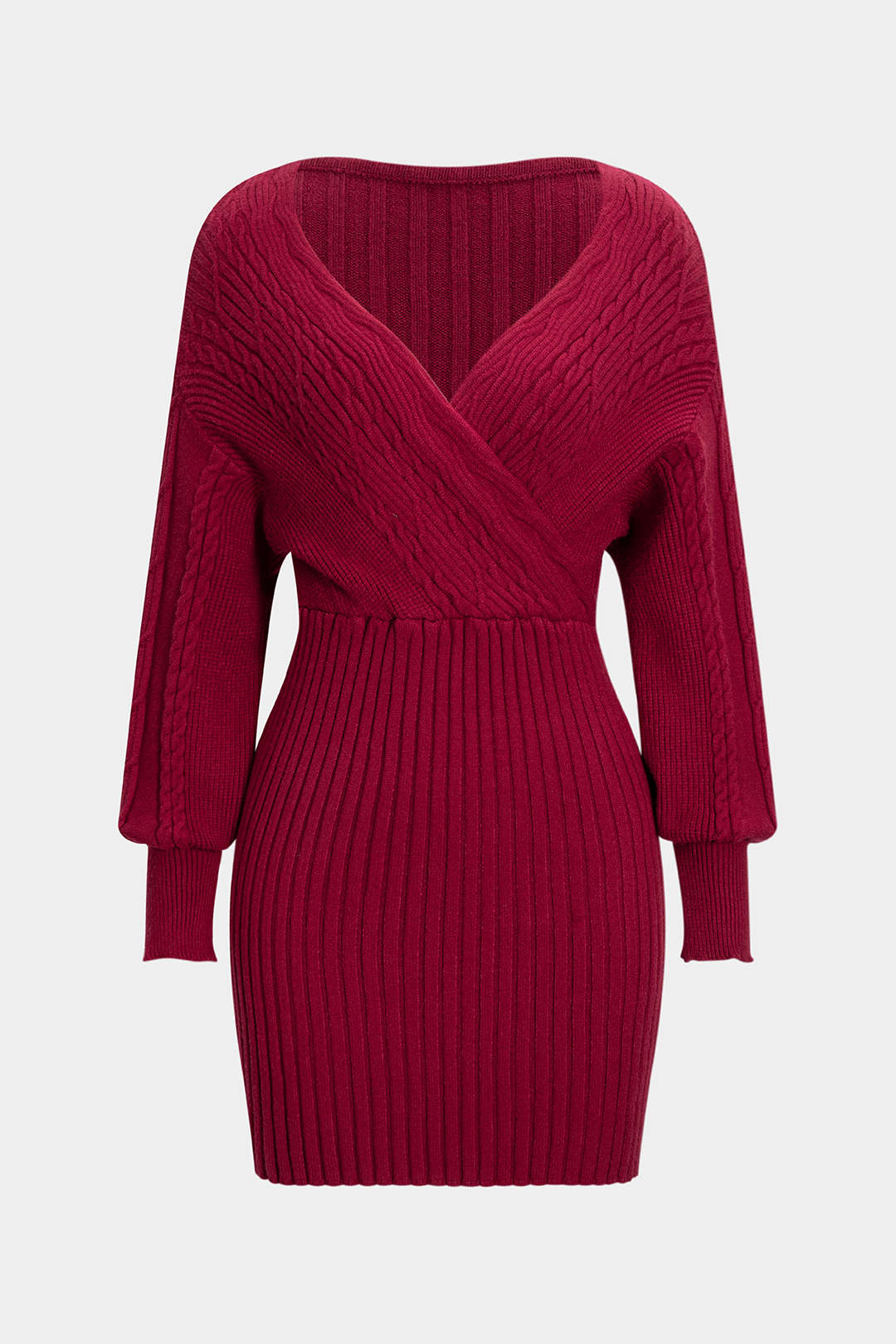 Cable Knit Crossed V-Neck Long Sleeve Dress - Image 6