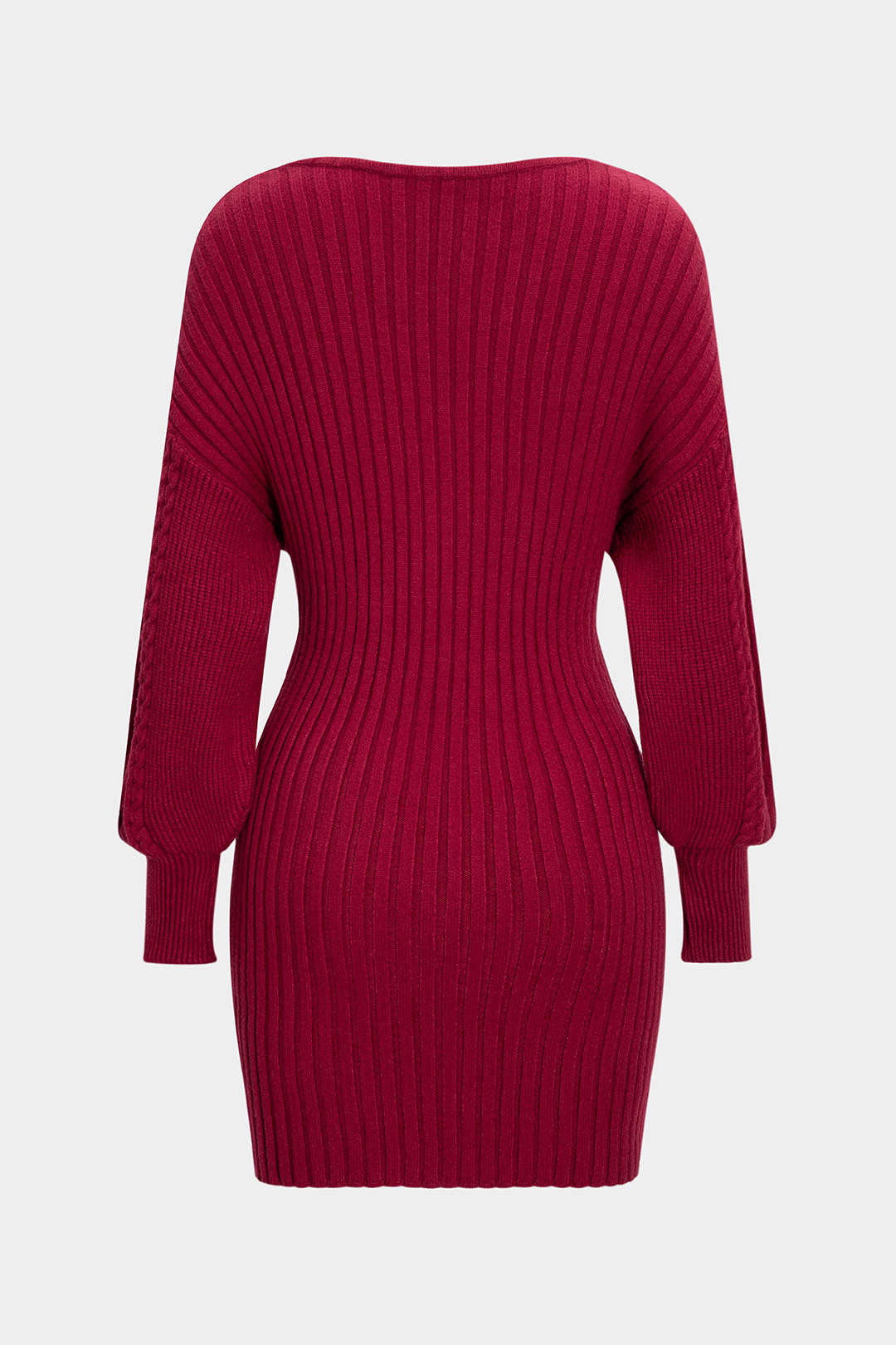 Cable Knit Crossed V-Neck Long Sleeve Dress - Image 7