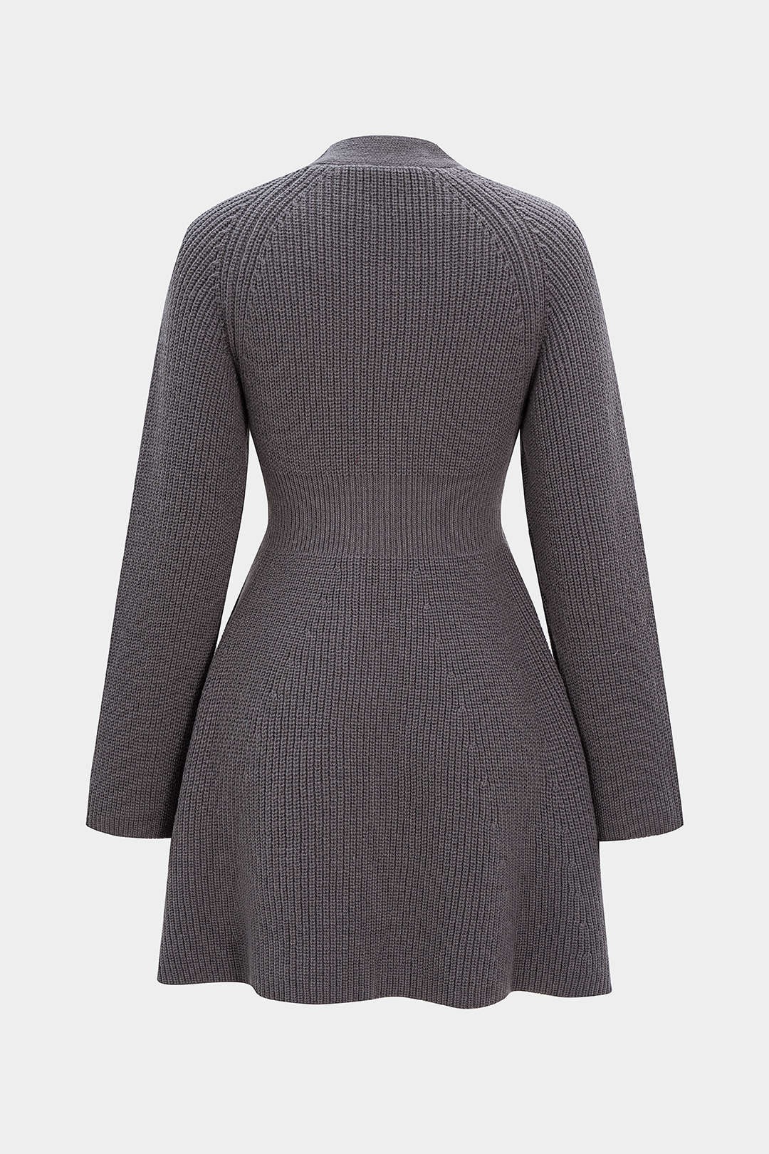 Knit V-Neck Long Sleeve Dress - Image 2