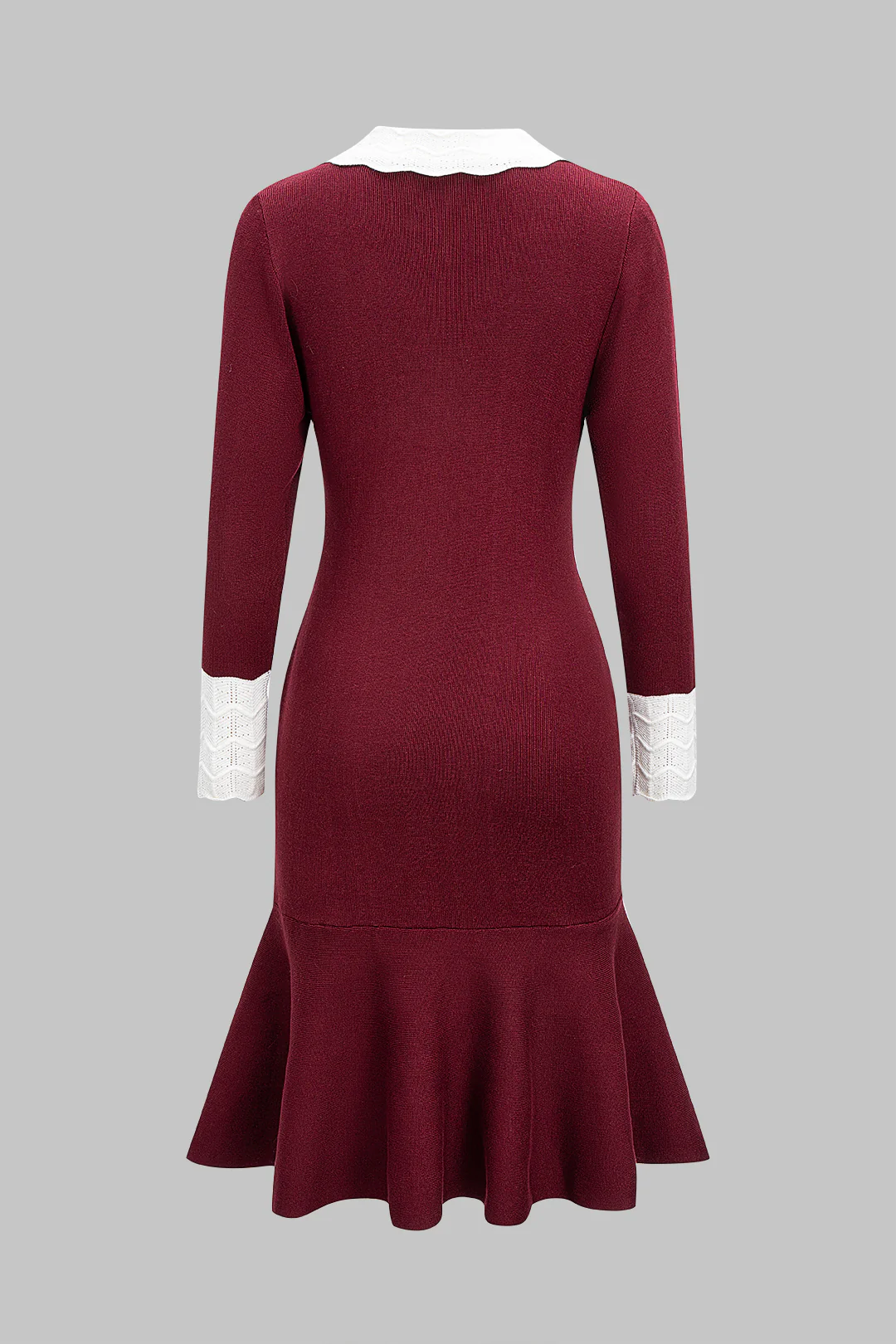 Knit Button Ruffle Hem Long Sleeve Dress - Image 2