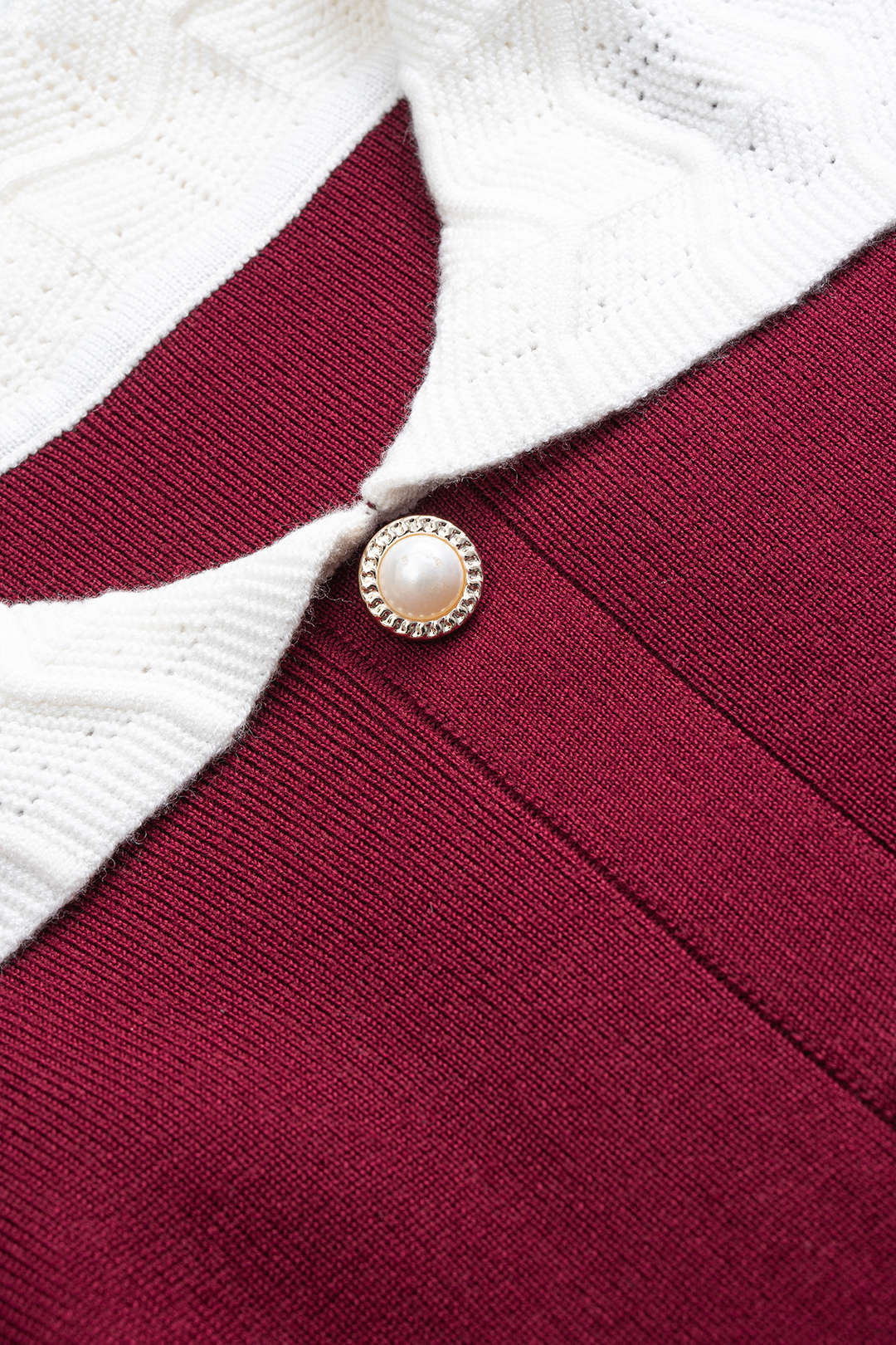 Knit Button Ruffle Hem Long Sleeve Dress - Image 3