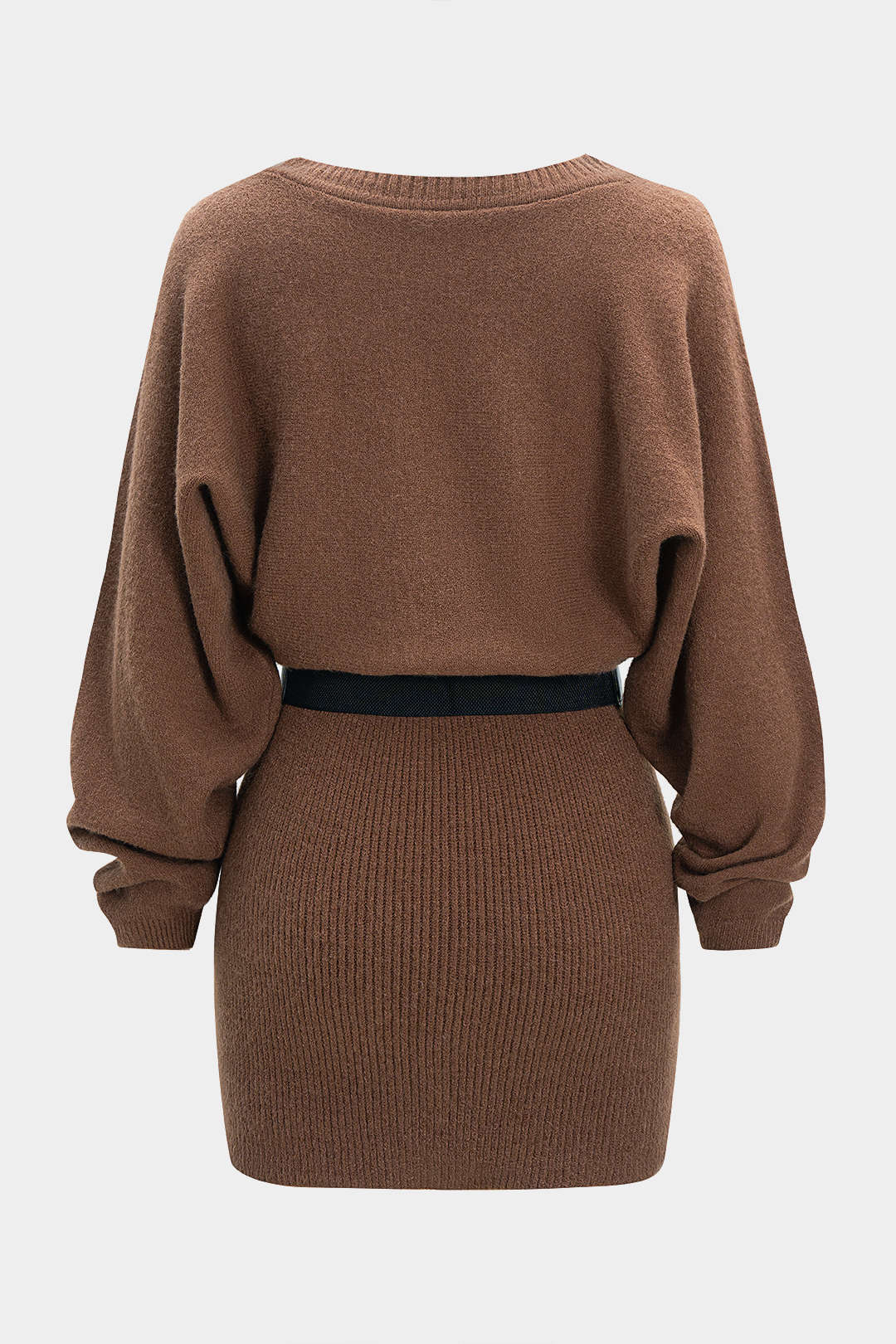 Knit Belted Batwing Long-Sleeve Dress - Image 2