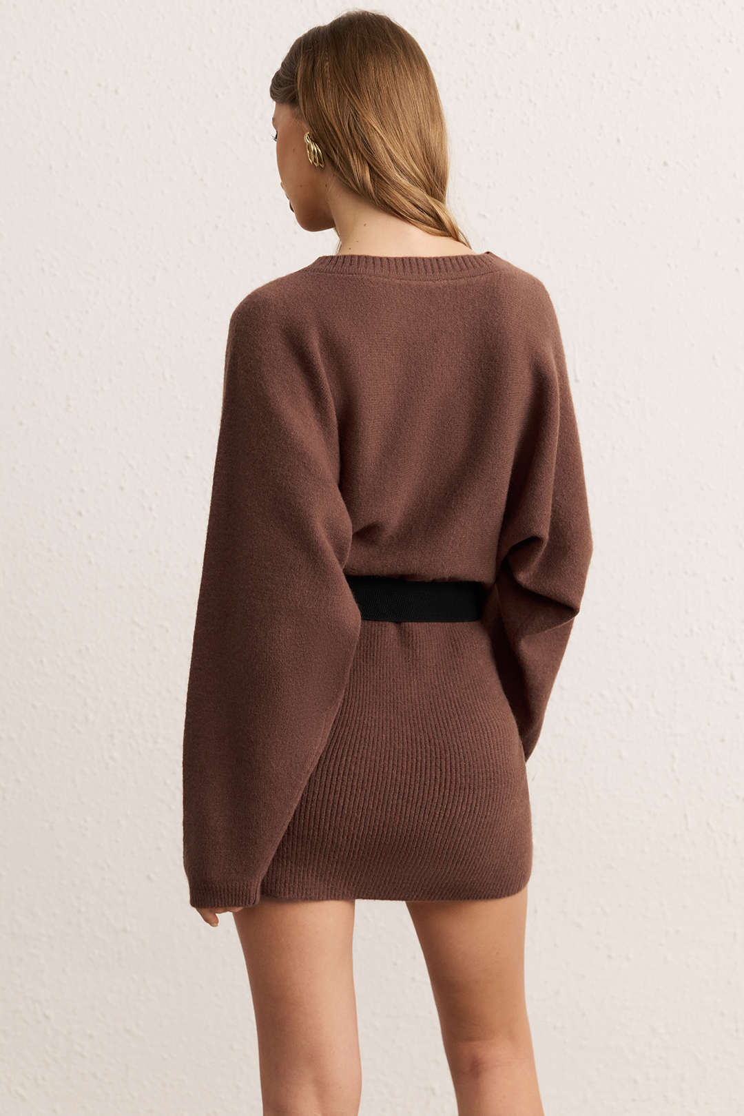 Knit Belted Batwing Long-Sleeve Dress - Image 7