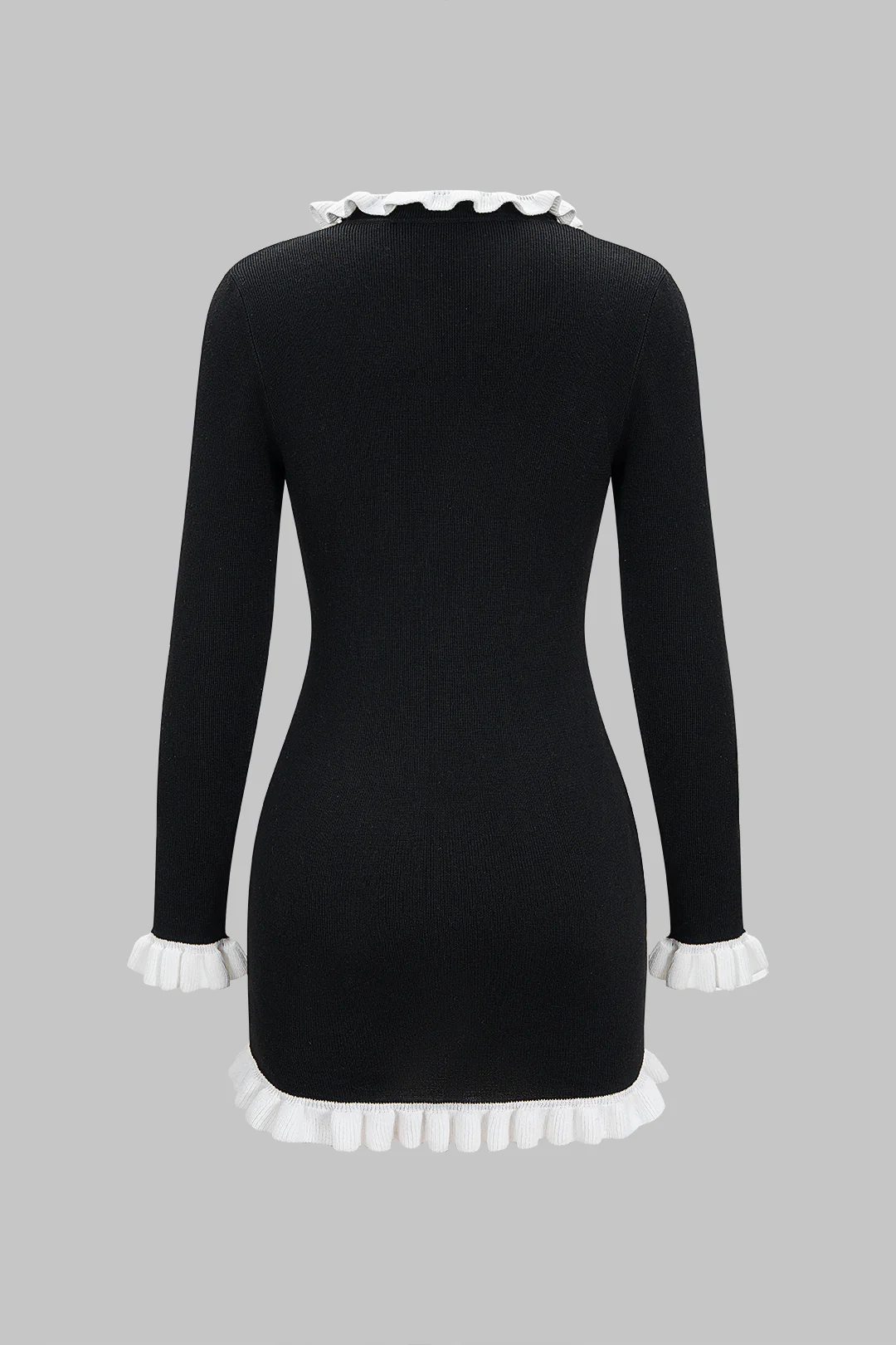 Knit Contrast Ruffels Button Long Sleeve Dress - Image 2