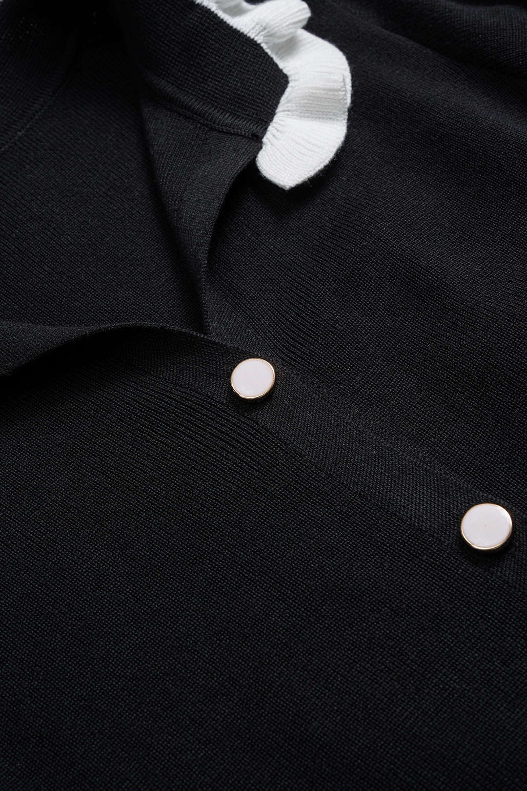Knit Contrast Ruffels Button Long Sleeve Dress - Image 3