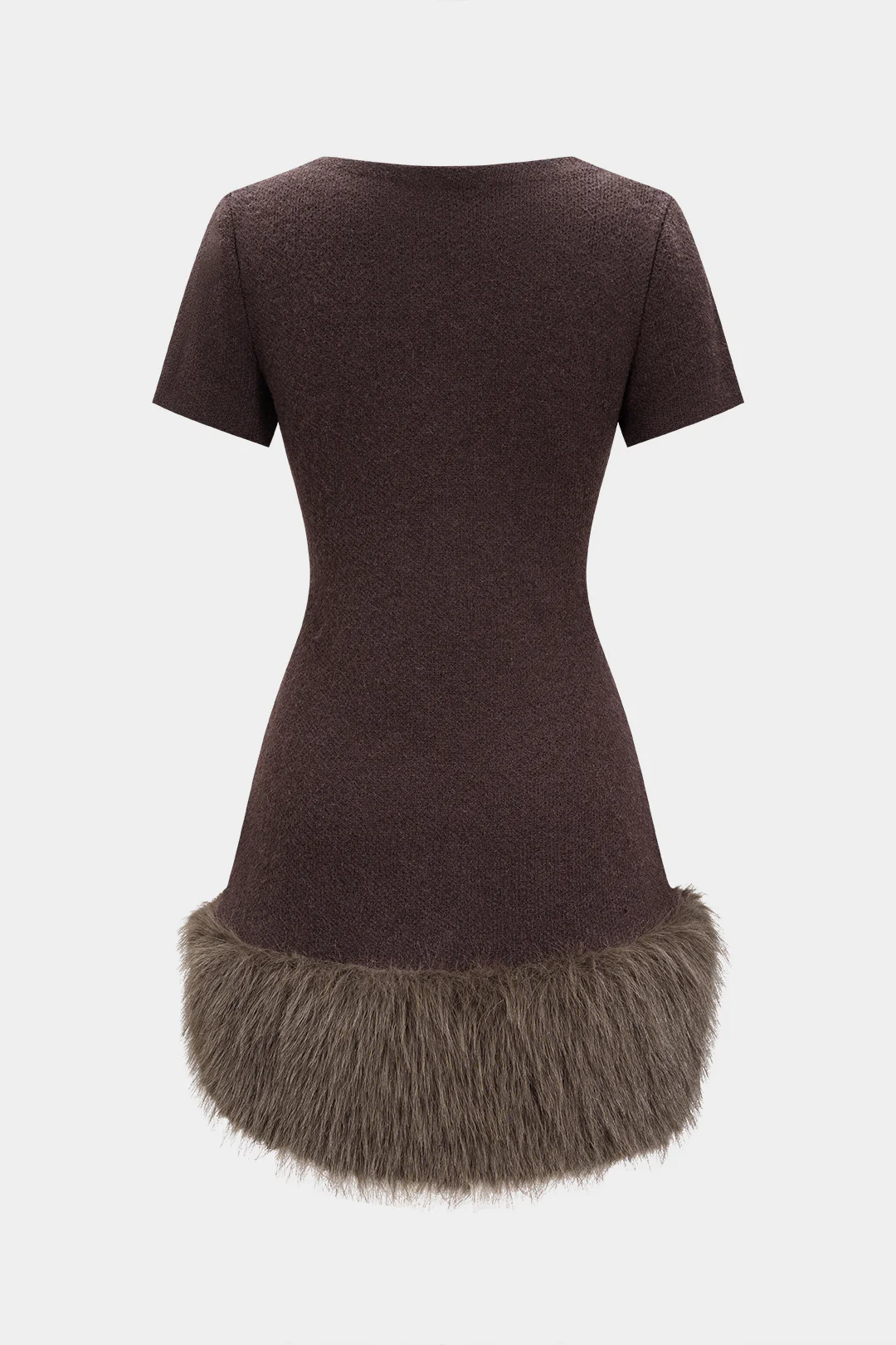 Knit Patchwork Faux Fur Short Sleeve Dress - Image 2