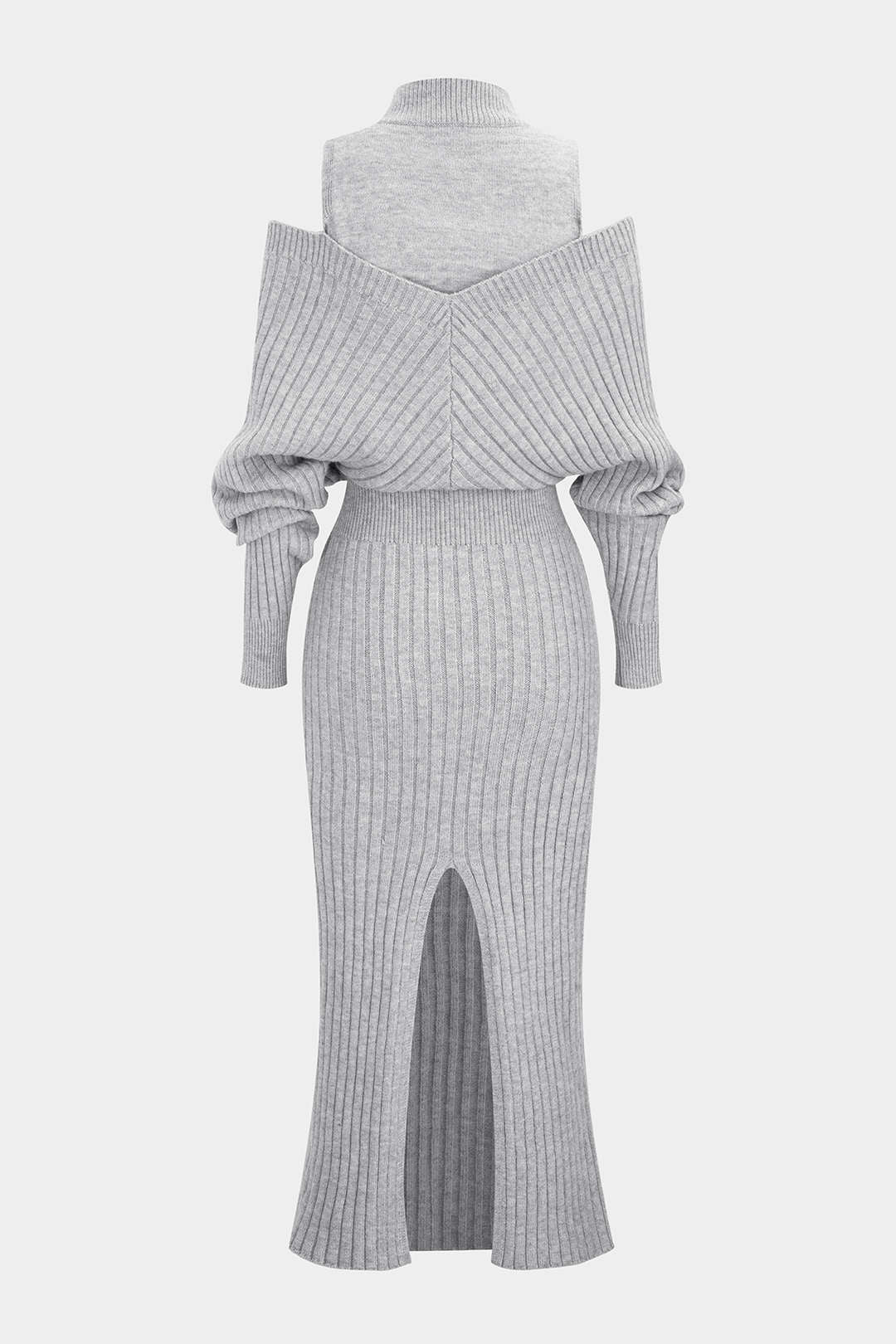 Knit Mock Neck Cut Out Ribbed Long Sleeve Dress - Image 2