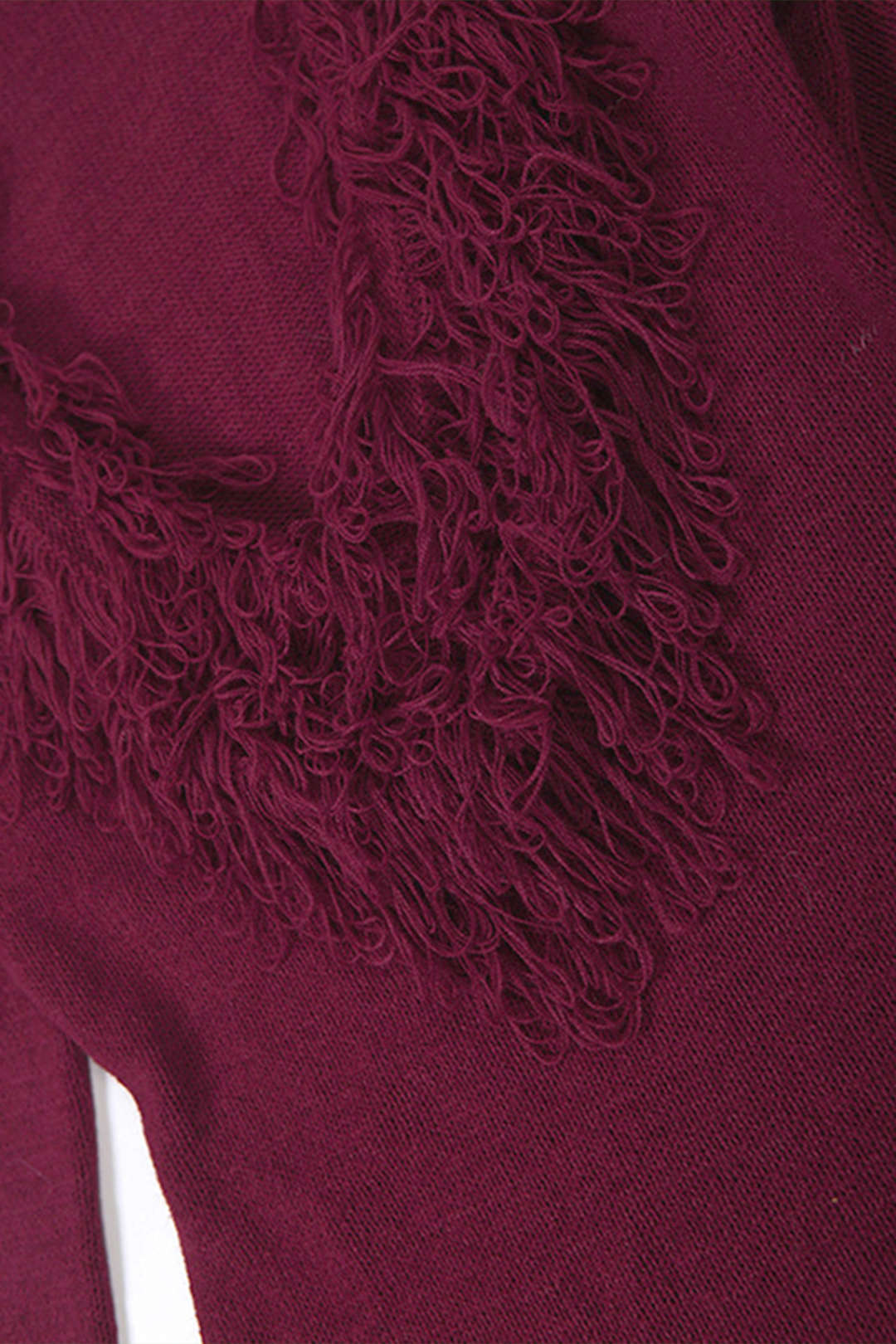Knit Fringe Trim Deep V-Neck Long Sleeve Dress - Image 4