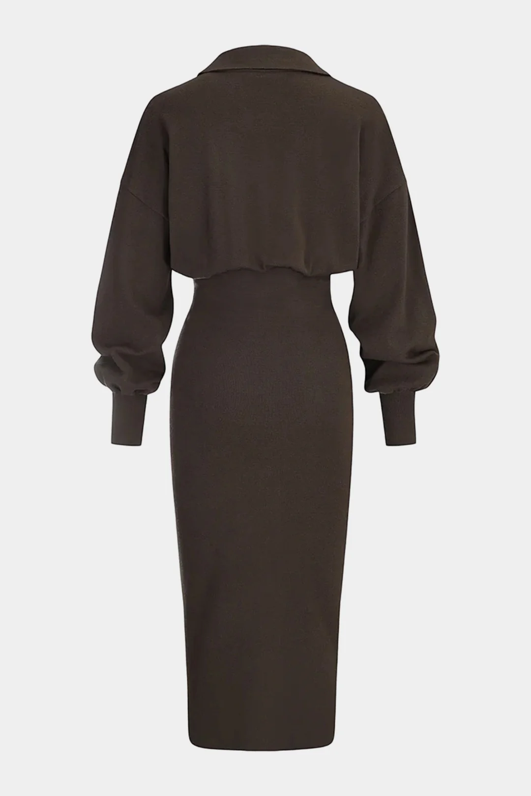 Knit Solid Button Long Sleeve Midi Dress - Image 2
