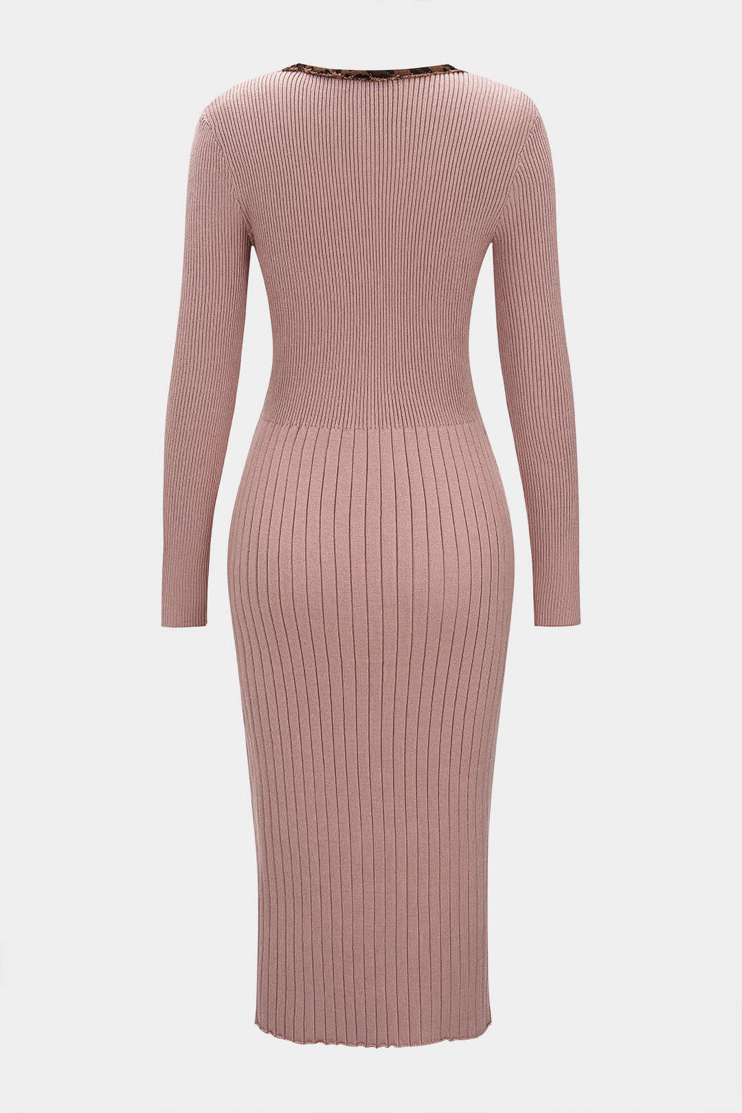 Knit Contrast Leopard Print Long Sleeve Dress - Image 3