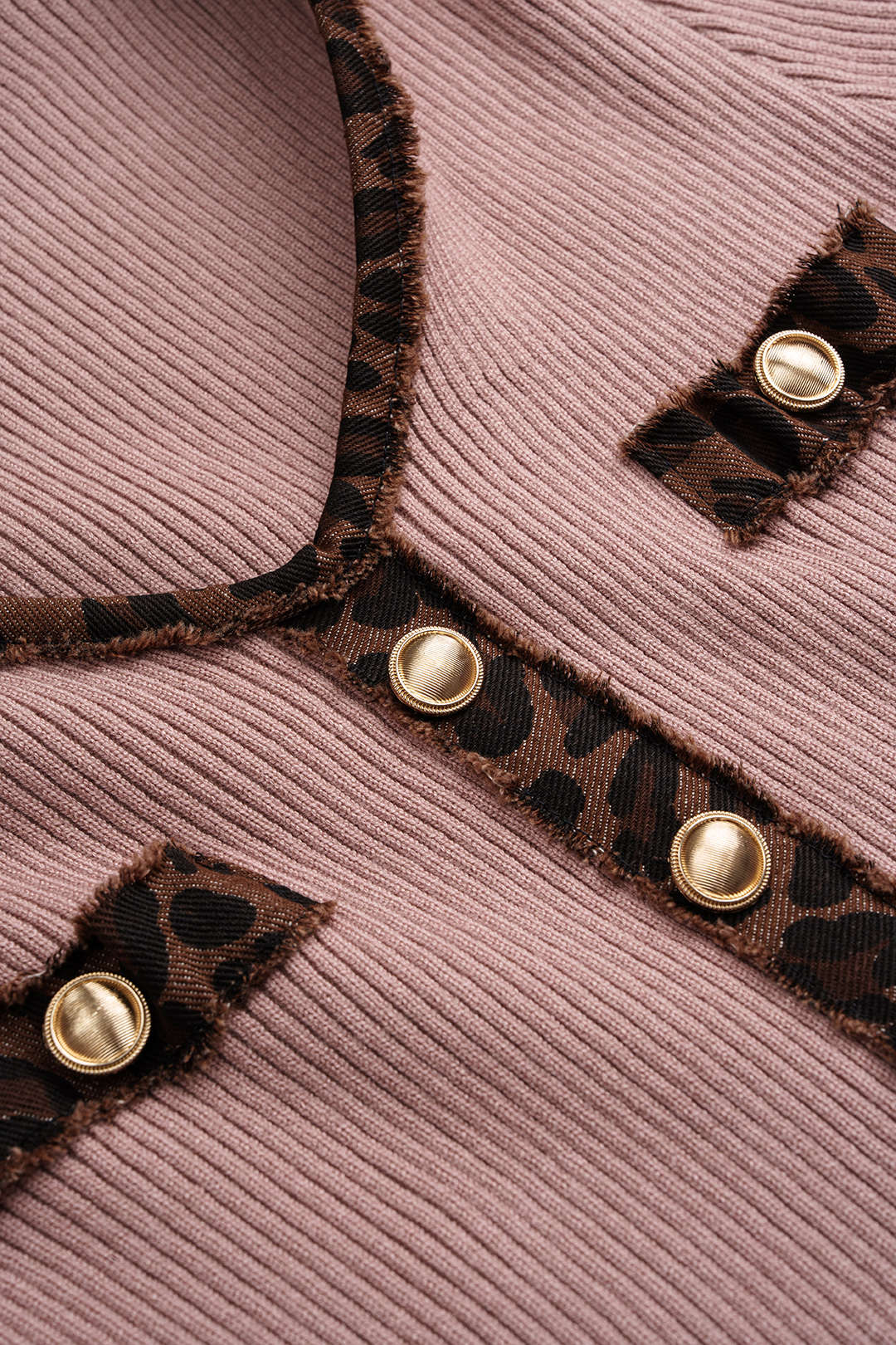 Knit Contrast Leopard Print Long Sleeve Dress - Image 4