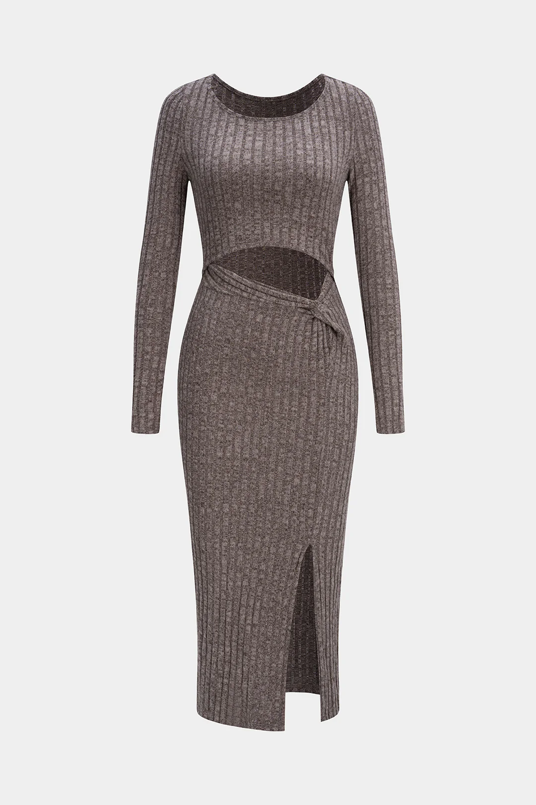 Knit Ribbed Cut Out Asymmetrical Dress