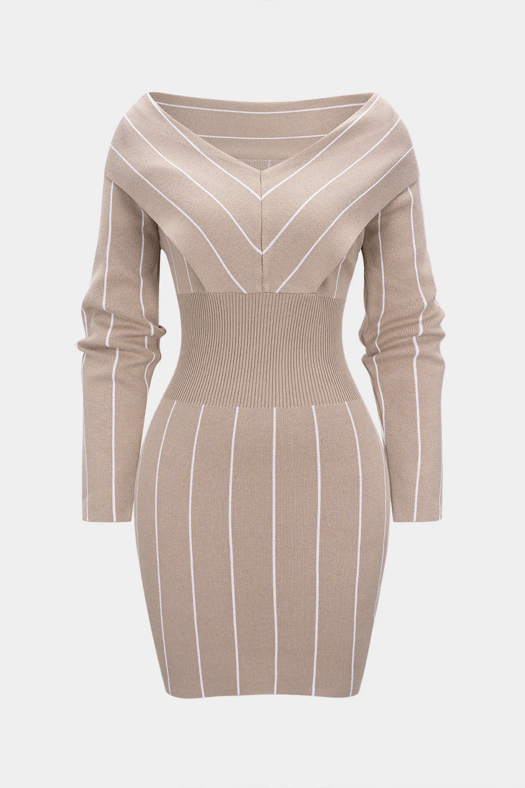 Knit Contrast Stripes Print Long Sleeve Dress