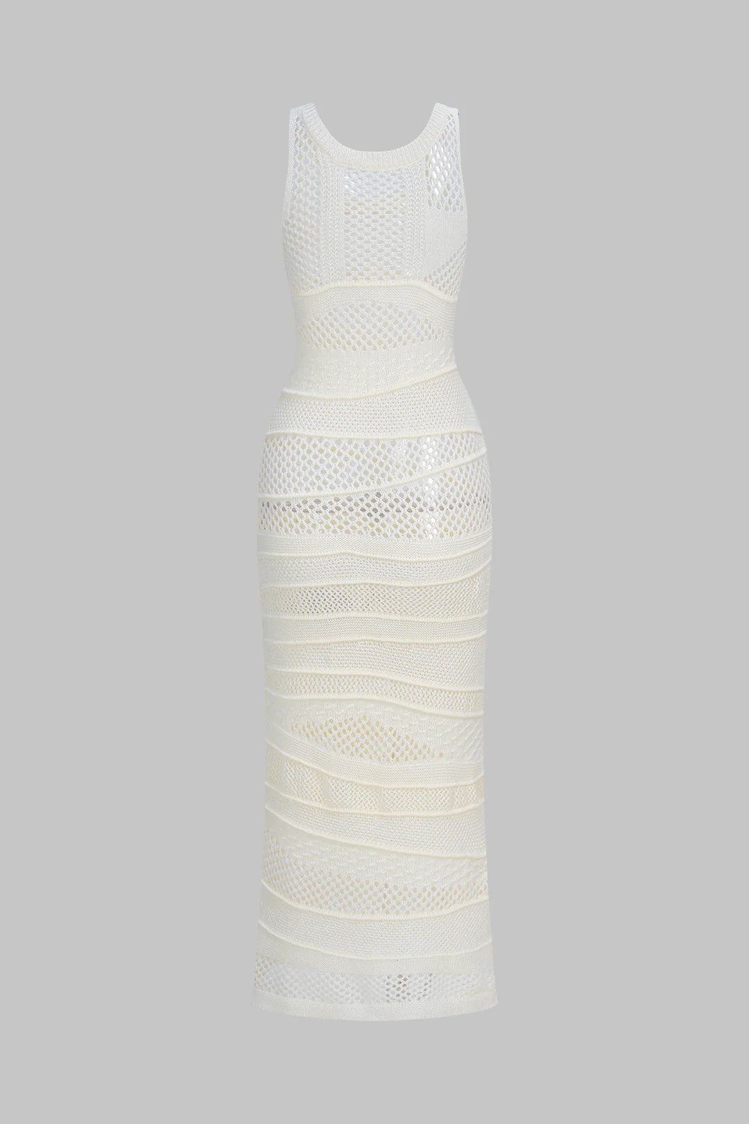 Knit Round Neck Hollow Out Asymmetrical Sleeveless Dress - Image 3