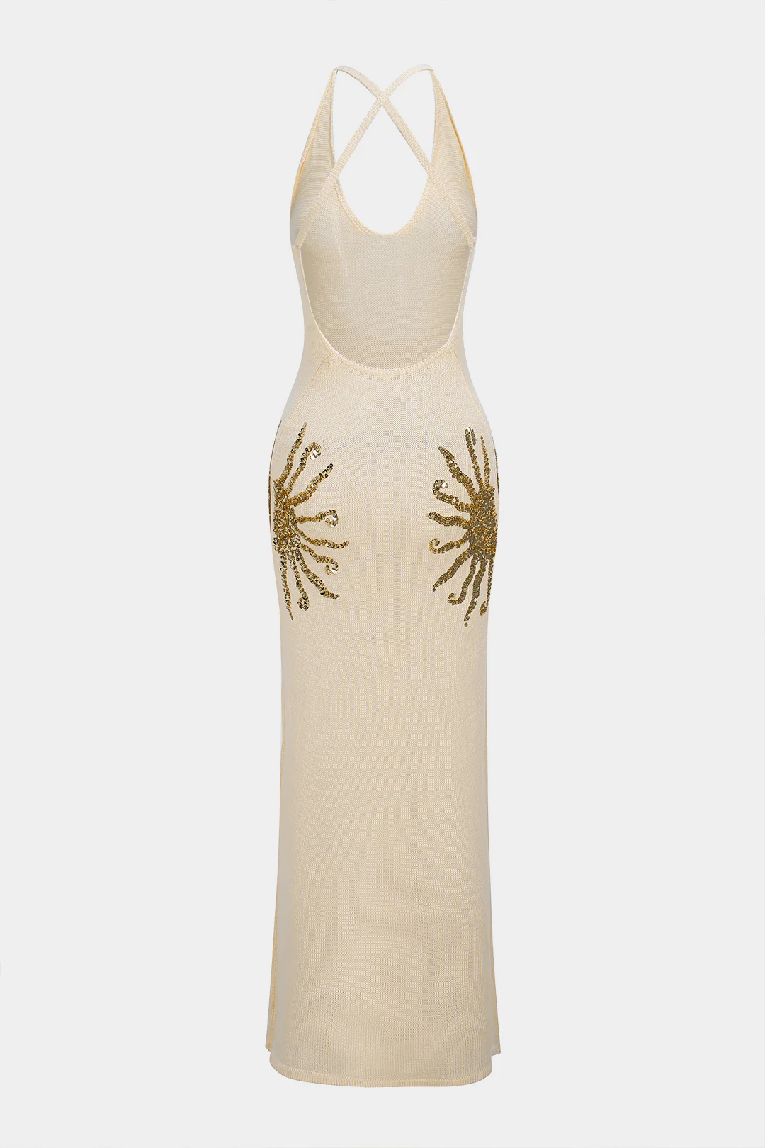 Knit Sequin Crossed Backless Sleeveless Dress - Image 2