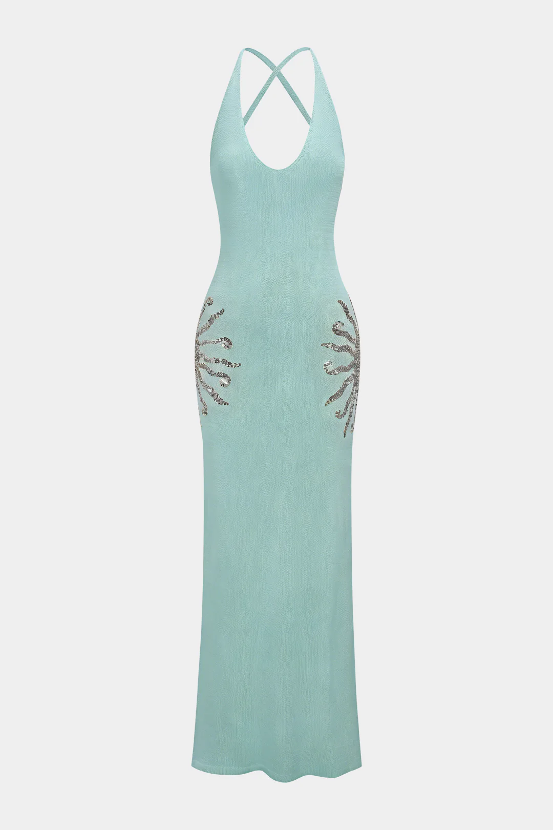 Knit Sequin Crossed Backless Sleeveless Dress - Image 5