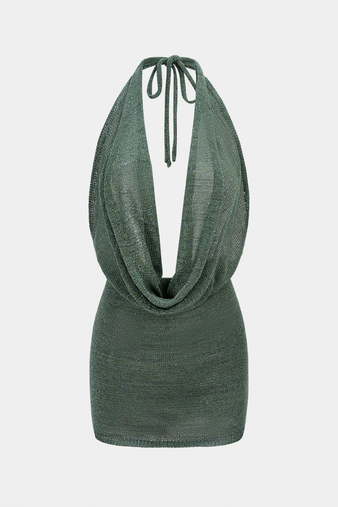Halter Draped Cowl Neck Tie Back Dress - Image 2